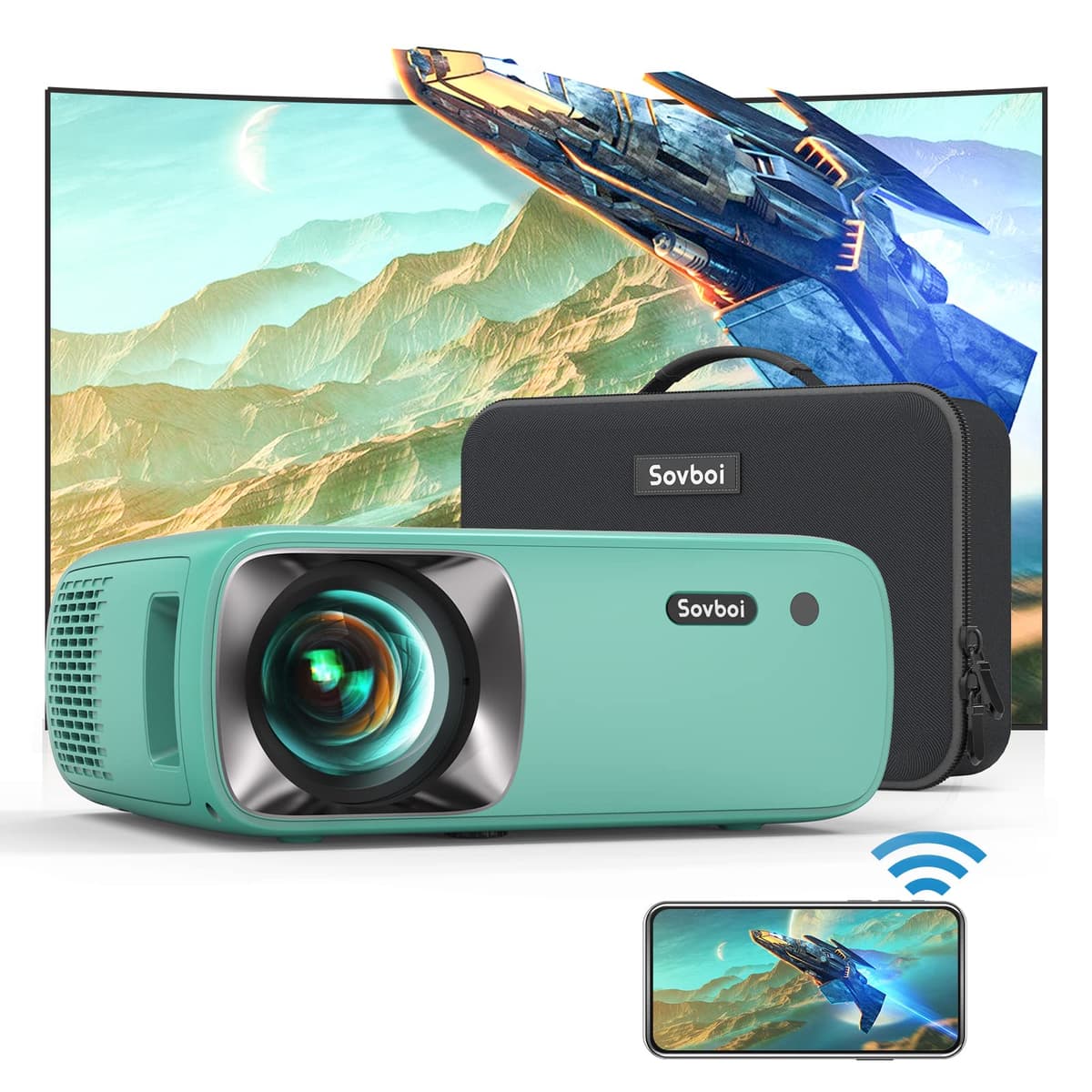 Projector 4K Sovboi 650 ANSI Native 1080P con WiFi y Bluetooth, Zoom 50% y Pantalla hasta 450"
