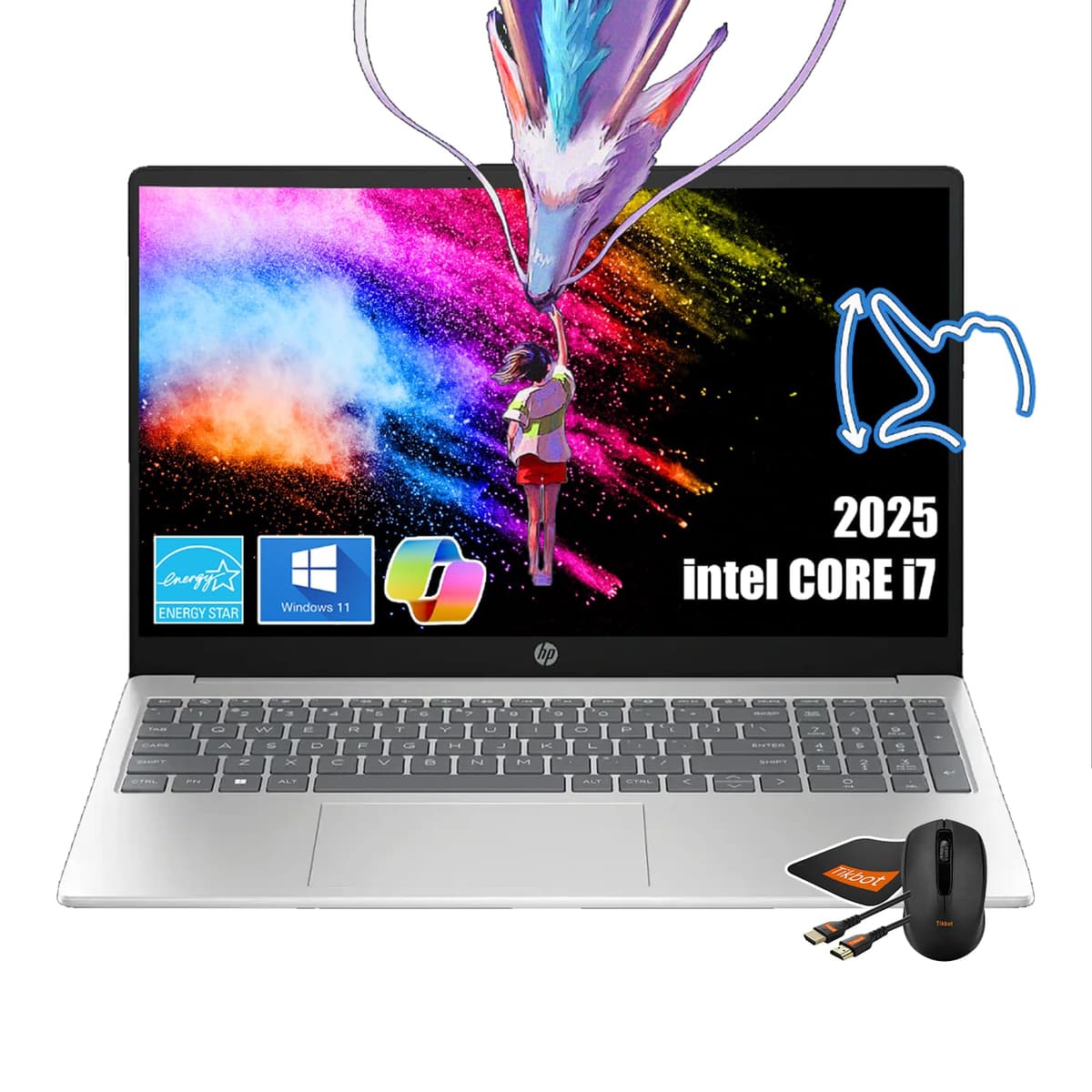 Laptop HP 15.6" Full HD con pantalla táctil | Intel i7-1355U (rinde como i9-10880H) | 16GB RAM | 512GB SSD | Gráficos Intel Iris Xe | Windows 11 | Carga rápida | Wi-Fi 6 | Con mouse 15.6 FHD