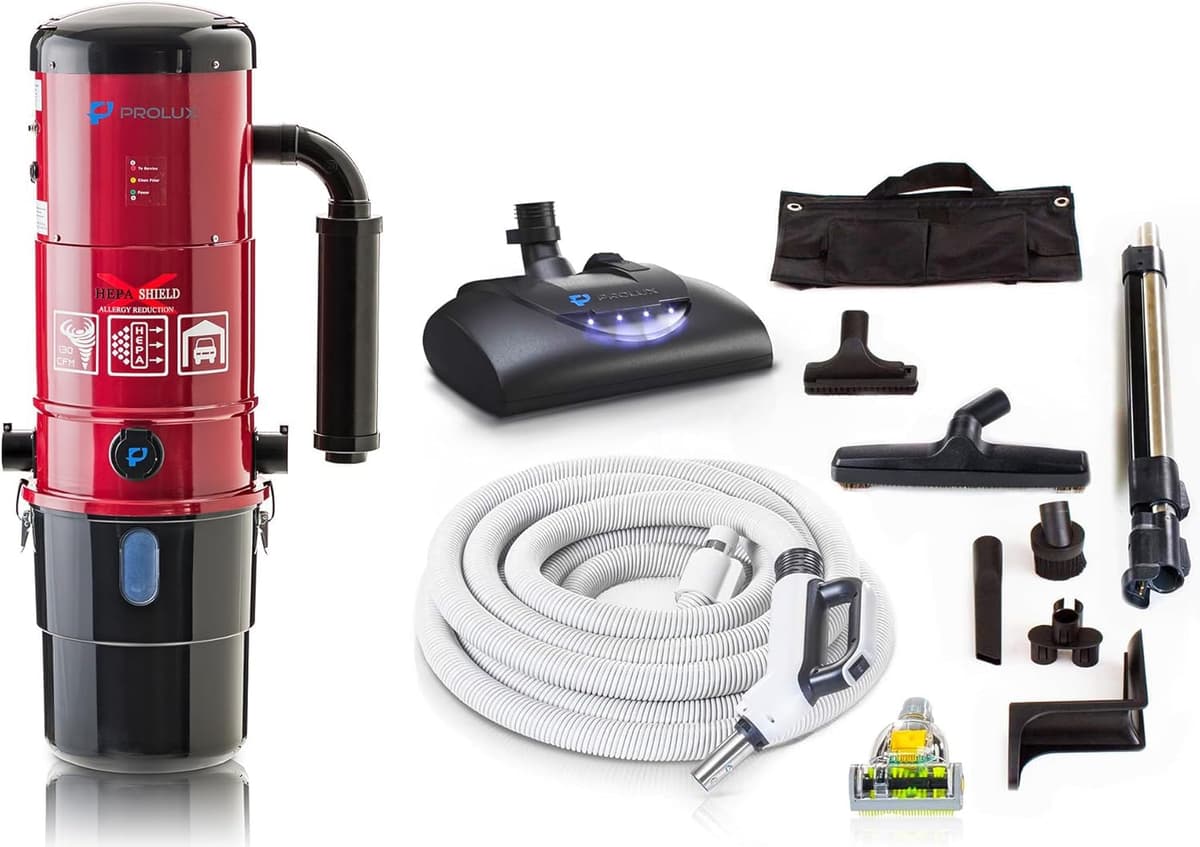 Prolux CV12000 Unidad de Aspiración Central Roja con Kit de Manguera y Boquilla Eléctrica PLCCV12Kr3-p
