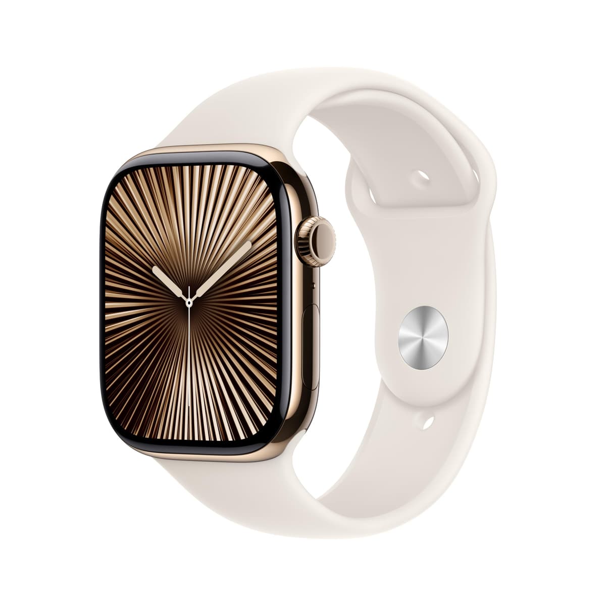 Apple Watch Series 10 [GPS + Cellular 46 mm] Smartwatch con caja de titanio dorado y correa deportiva Starlight - M/L. Rastreador de actividad, app de ECG, pantalla Retina siempre activa, resistente al agua MWYY3LW/A