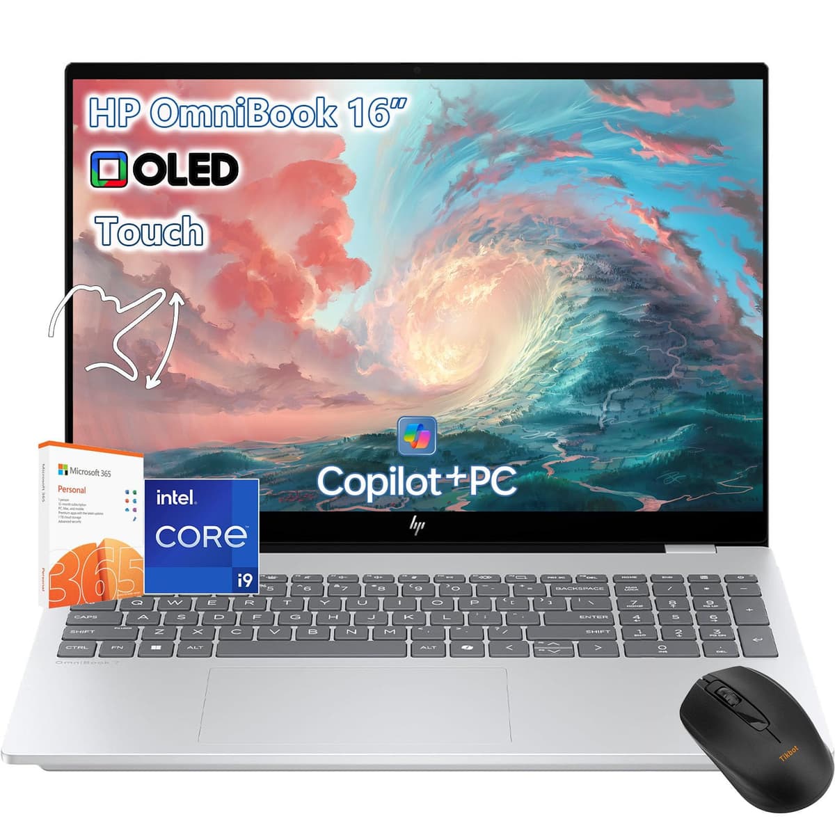 HP OmniBook 7 Laptop con Pantalla Táctil - 16" OLED 2K 120Hz - Intel Core i9 1270H vs AMD Ryzen 9 8945H - 64GB RAM - 2TB SSD - Windows 11 Pro Office 365 - Computadora Portátil Empresarial PC AI Copilot 2025