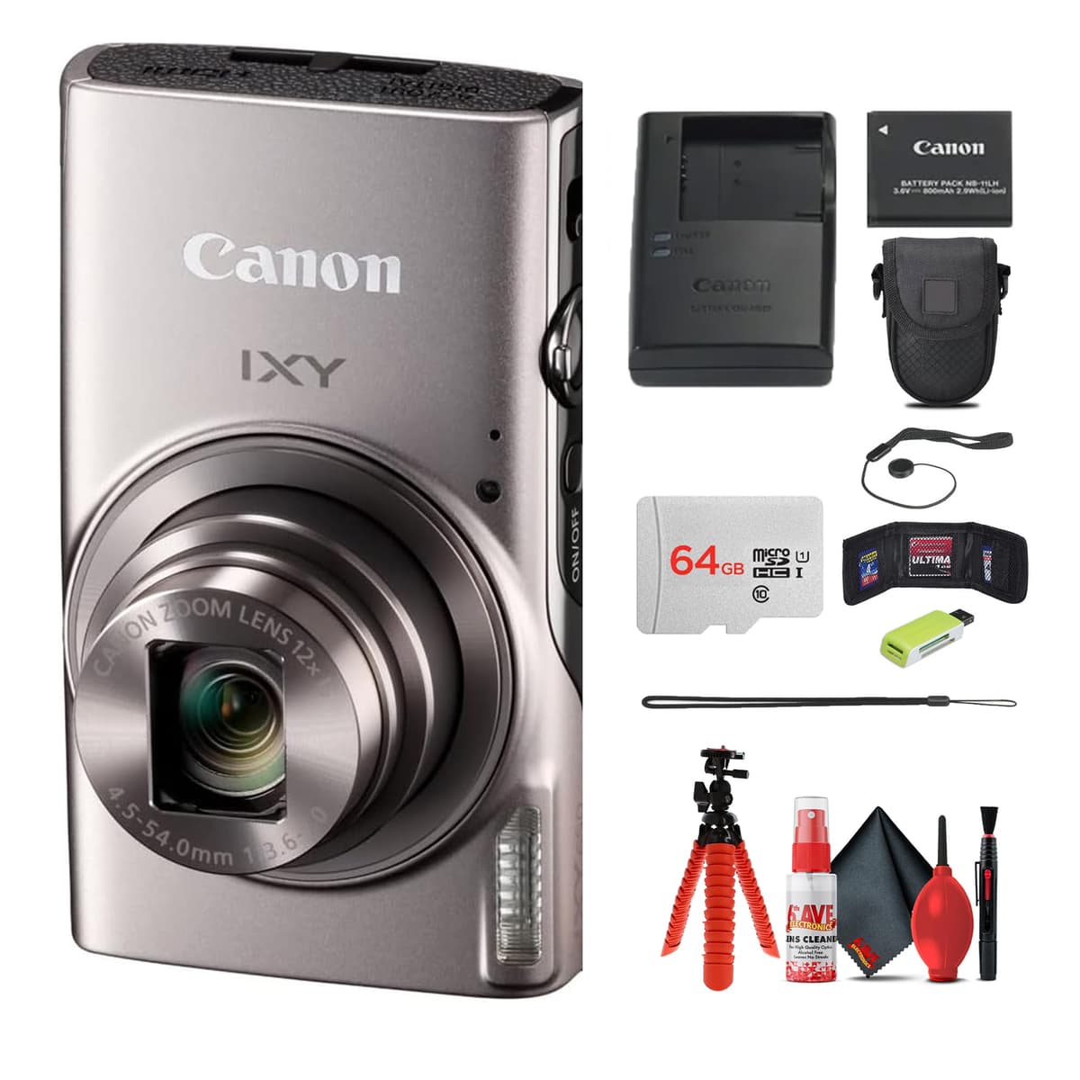 Canon IXY 650 HS M Cámara Digital Compacta Plateada | Zoom Óptico 12x Ideal para Viajes Tipo Point & Shoot | Paquete con Tarjeta 64GB, Funda, Trípode, Kit de Limpieza y Más (Reacondicionado) 7280C001-AG2RE-4