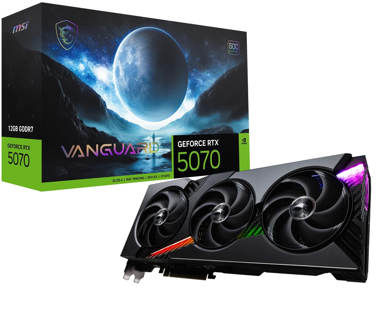 msi Gaming RTX 5070 12G Vanguard SOC Tarjeta de Video (12GB GDDR7,192-bit, Rendimiento Extremo: 2655 MHz, DisplayPort x3 2.1a, HDMI 2.1b, Arquitectura NVIDIA Blackwell)" GeForce RTX 5070 12G VANGUARD SOC