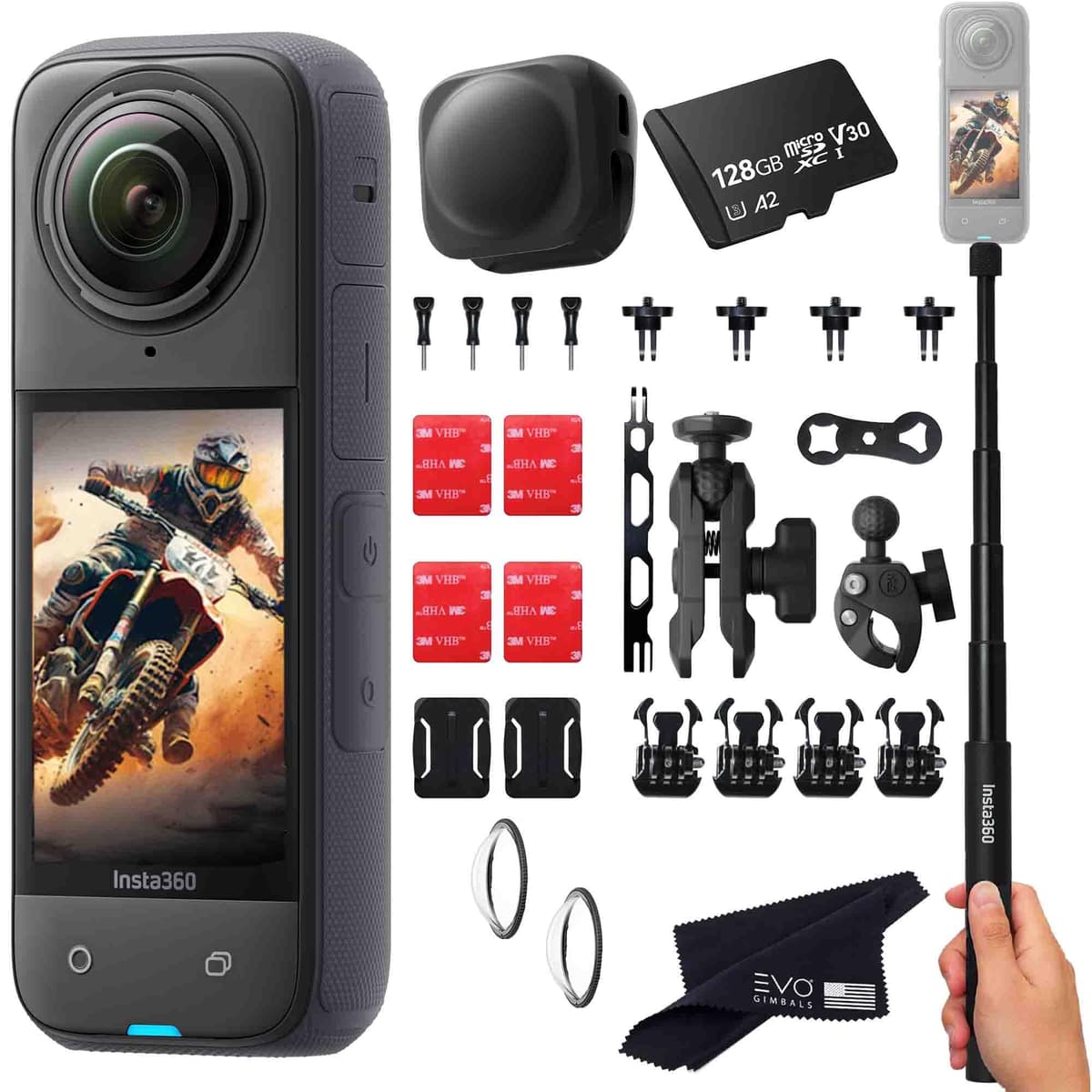 Insta360 X4 Motorcycle Bundle - Cámara 360 8K resistente al agua con bundle para moto (128GB)