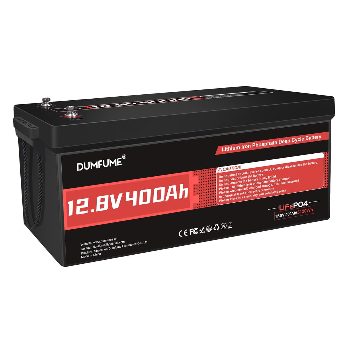 dumfume Batería LiFePO4 12V 400Ah 5120Wh con BMS 200A - 15000+ ciclos S95378-PRO