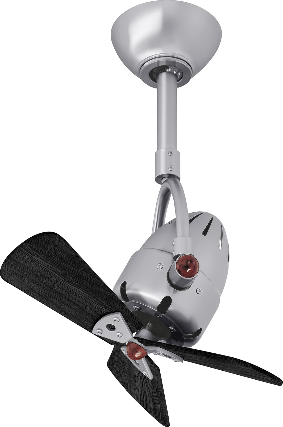 Matthews DI-BN-WDBK Diane Ventilador de Techo Direccional Oscilante 16" 90° para Interior/Exterior Resistente a la Humedad con Control Remoto, Cabezal de Ventilador de Madera Maciza Negro Mate, Ideal para Espacios Pequeños o Cerca de Conductos HVAC, Níquel Cepillado