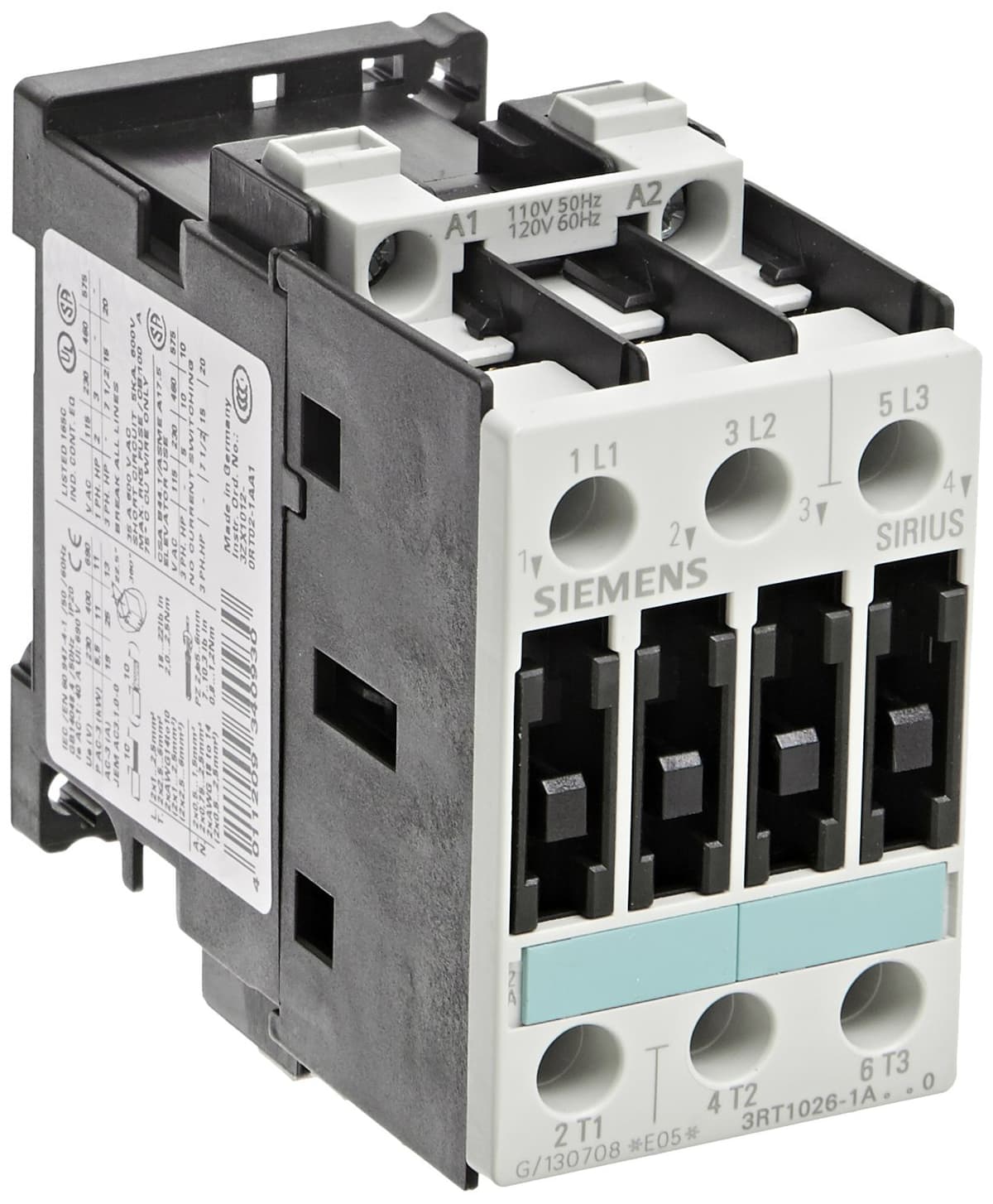Siemens 3RT10 26-1AK60 Motor Contactor 3 polos, marco S0, bobina 110V/120V