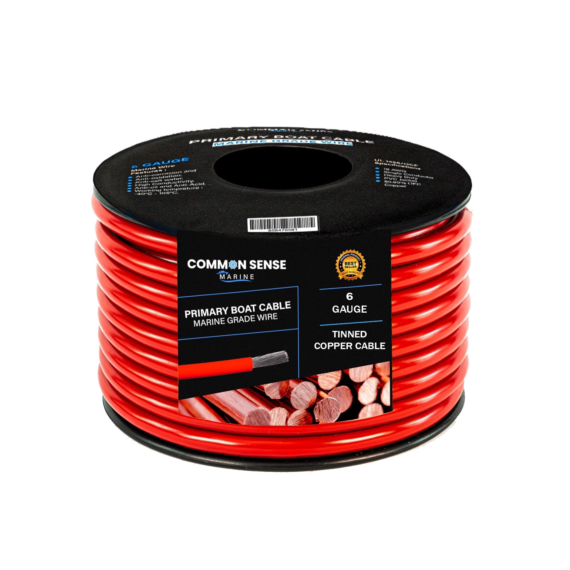 Common Sense Marine 6 Gauge Boat Cable Marino 100x2 ft - Tinned Copper, UL 1426, PVC MW6-RD-100x2