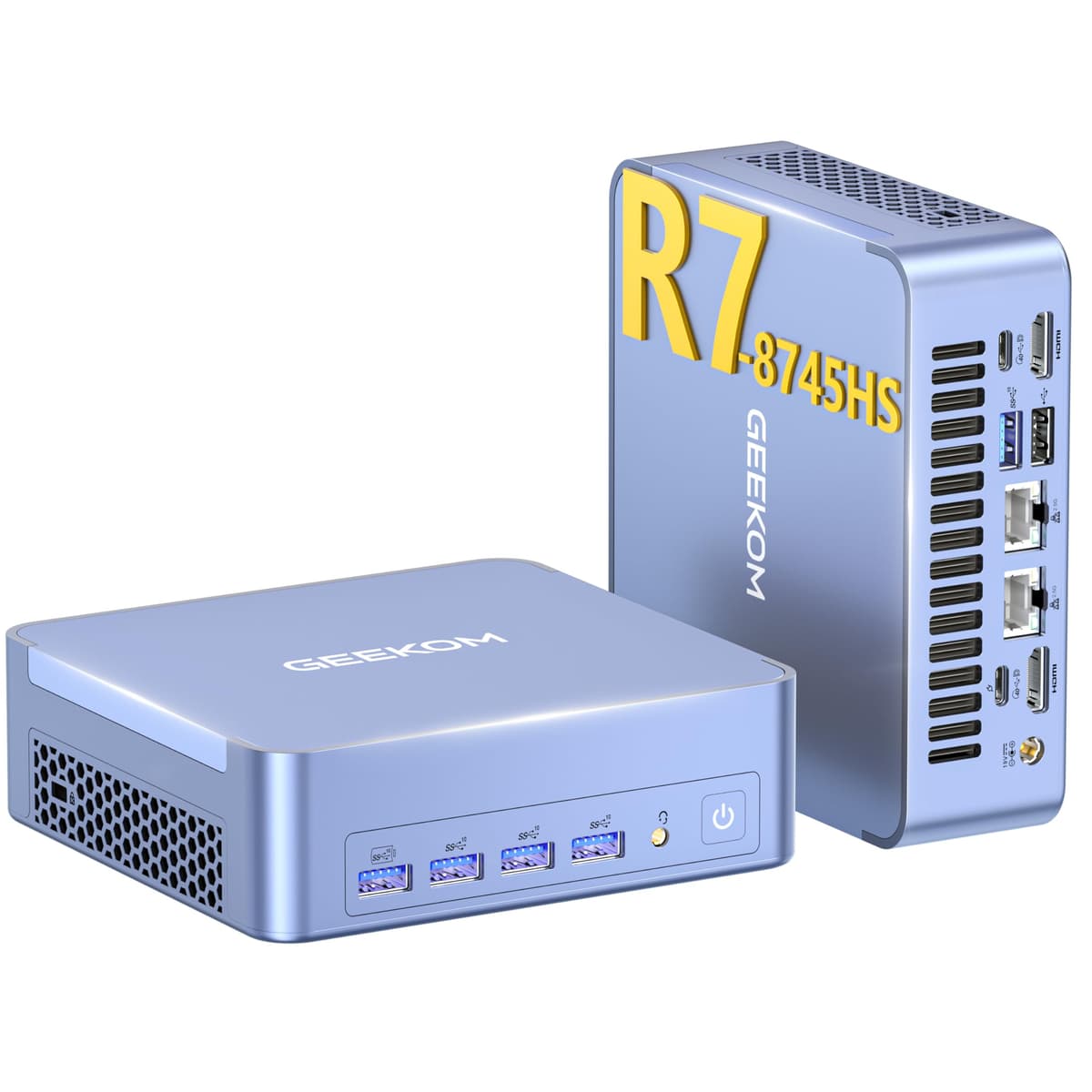 GEEKOM Mini PC High Speed AX8 Max con AMD Ryzen 7 8745HS, doble LAN 2.5GbE, 32GB DDR5, 1TB NVMe SSD, Radeon 780M, cuatro pantallas, USB4.0 (40Gbps), Windows 11 Pro, gran ventilador, refrigeración silenciosa para oficina y gaming