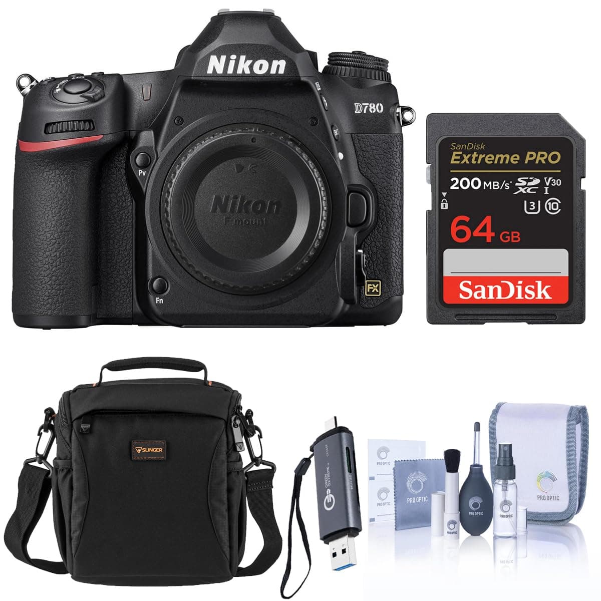 Nikon D780 DSLR FX-format Bundle con batería, cargador, correa, 64GB y bolso 1618 D