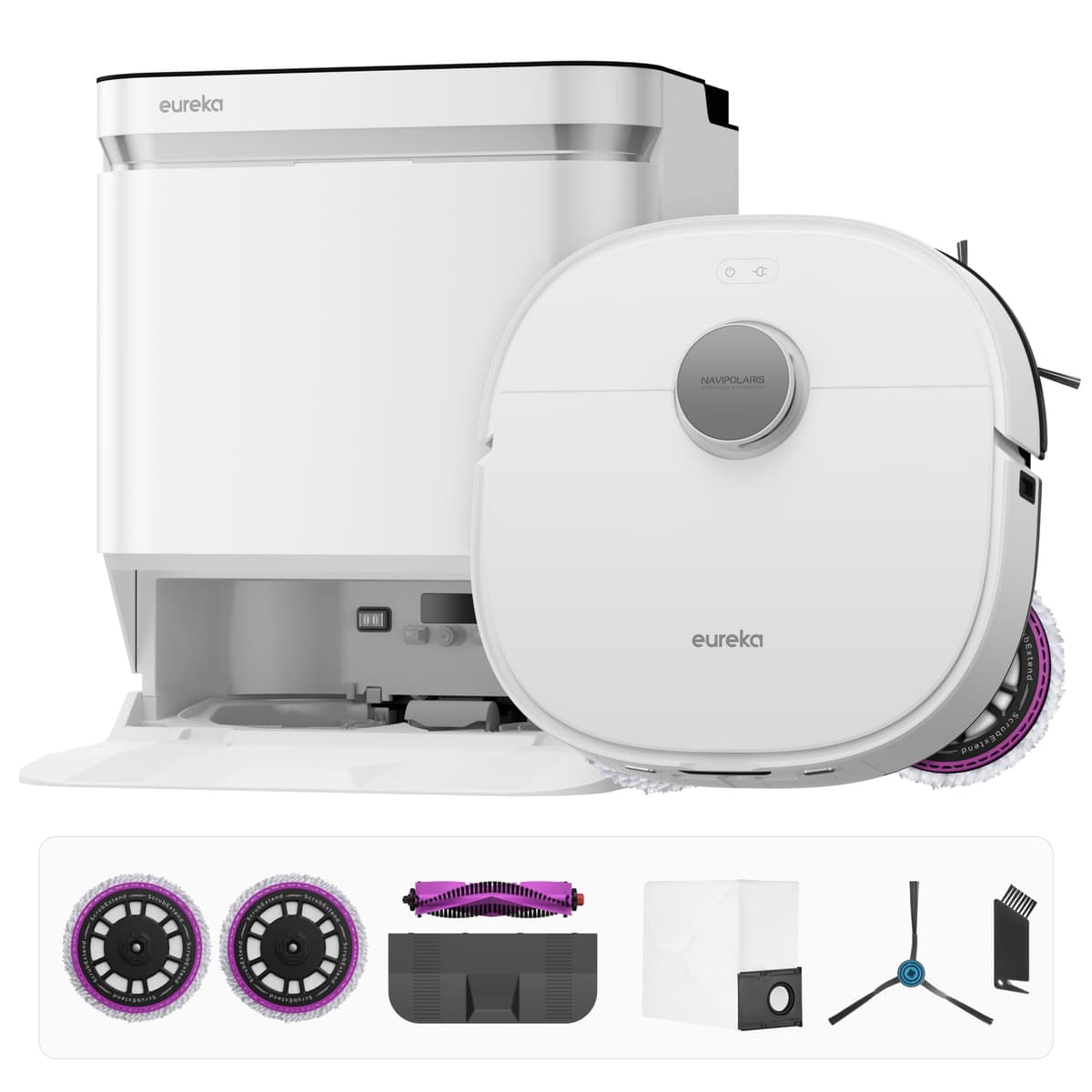 Eureka J15 Pro Ultra Robot Aspirador y Mop con Base Auto-vaciado, 16,200 Pa, Flex-Arm, Lavado con Agua Caliente (Blanco)