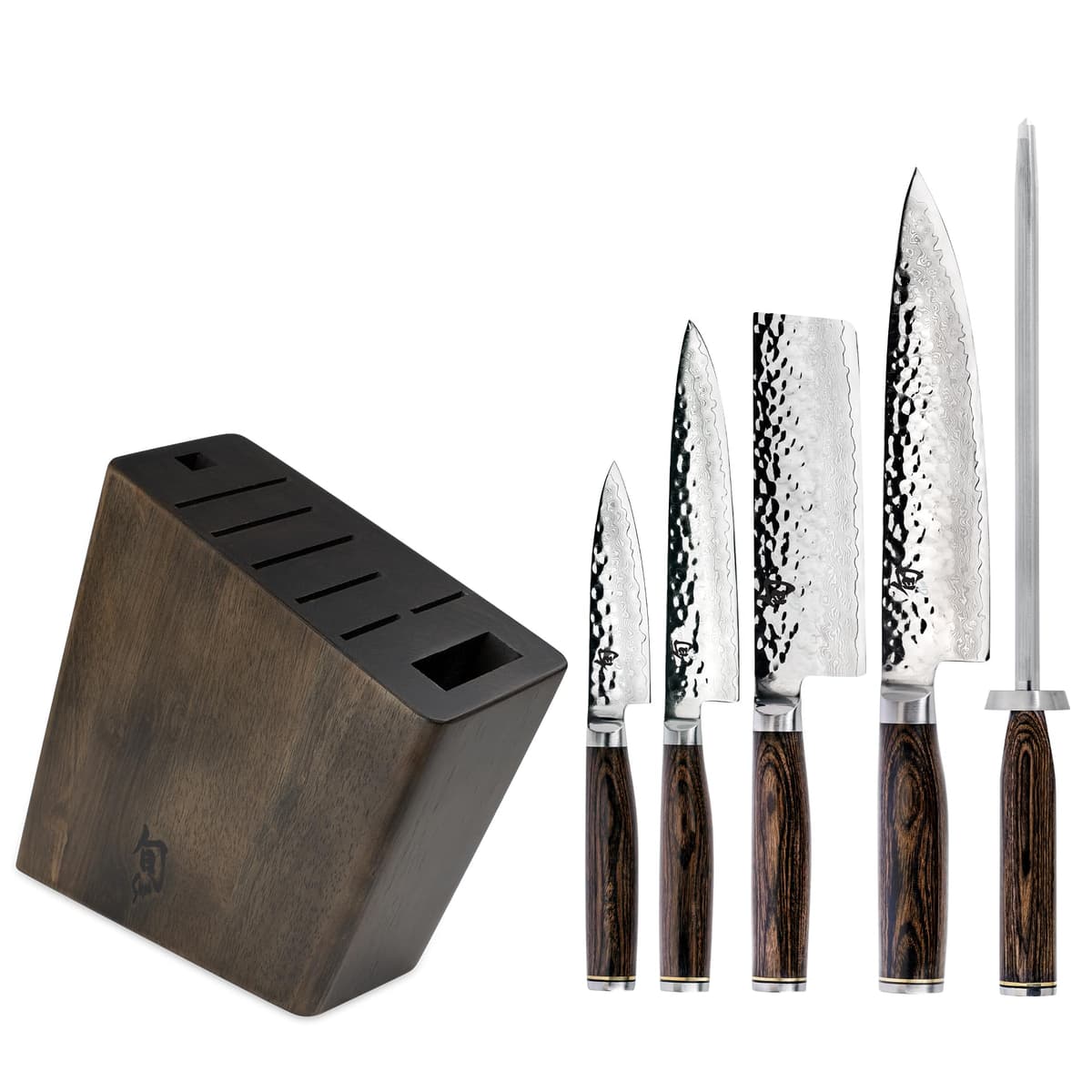 Shun Premier Set de 6 Cuchillos con Bloque - Chef 8", Paring 4", Nakiri 5.5", Utility 6.5", Afilador y Bloque Incluido TDMS0620