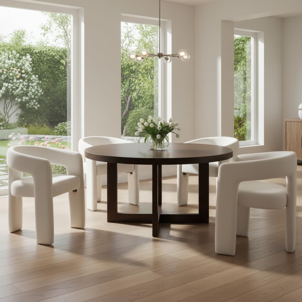 Hyfirm Modern Barrel Dining Chairs Set of 4 - Sillas barrel chenille con brazos, juego de 4, beige 5101