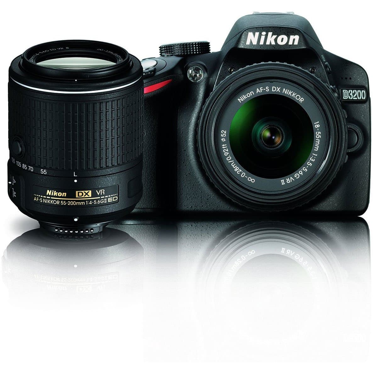 Cámara réflex digital Nikon D3200 de 24.2 MP con sensor CMOS y paquete de lentes duales VR DX NIKKOR 18-55 mm y 55-200 mm (Reacondicionada certificada) CRTNKD32002LENSRB