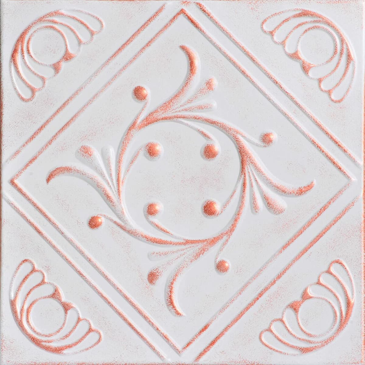 À LA MAISON CEILINGS R02 Diamond Wreath Foam Glue-up Ceiling Tile, Pack of 96, White Washed Copper R24-96pw