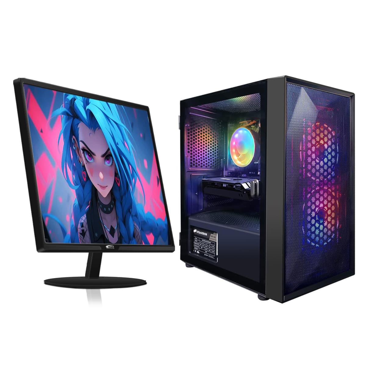 STGAubron Gaming PC Bundle con Monitor 24" FHD - Intel Core i5, Radeon RX 550 4G, 16GB, 512GB SSD i5-8300 or i5-9400