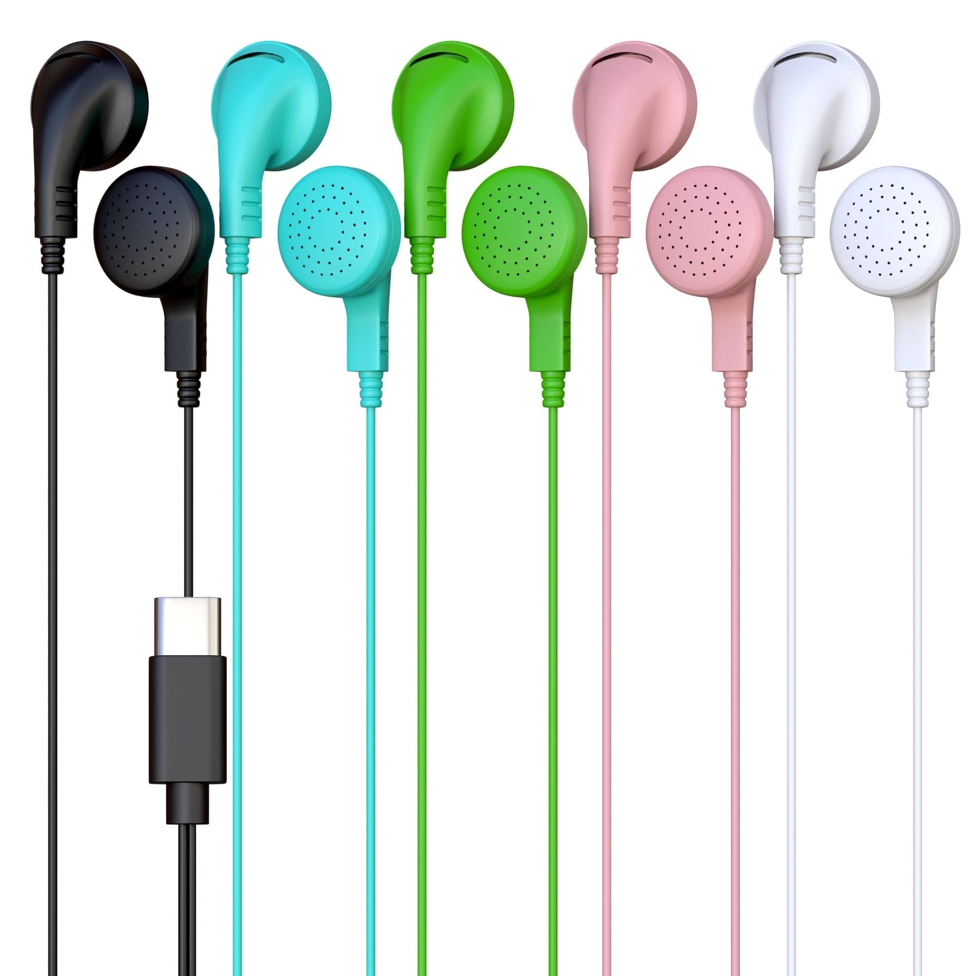 Bulktech Pack 400 Auriculares USB-C in-ear sin micrófono, 5 colores, cable antienredos 70ZNRH