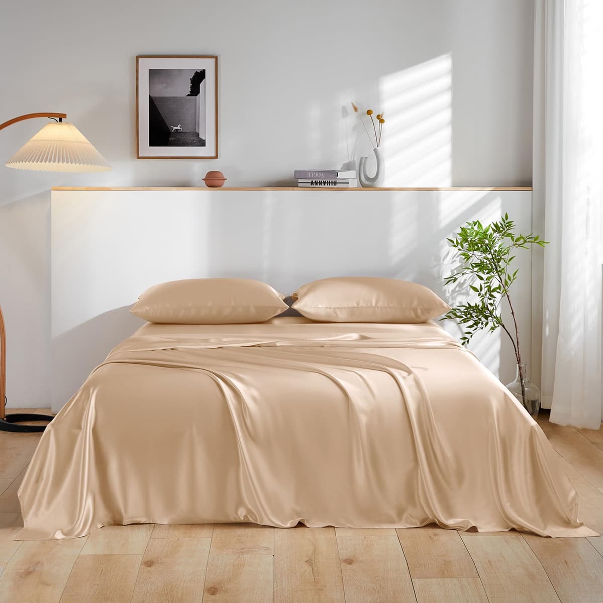 Juego de sábanas 100% seda Mulberry THXSILK 4 piezas - Cal King, Beige