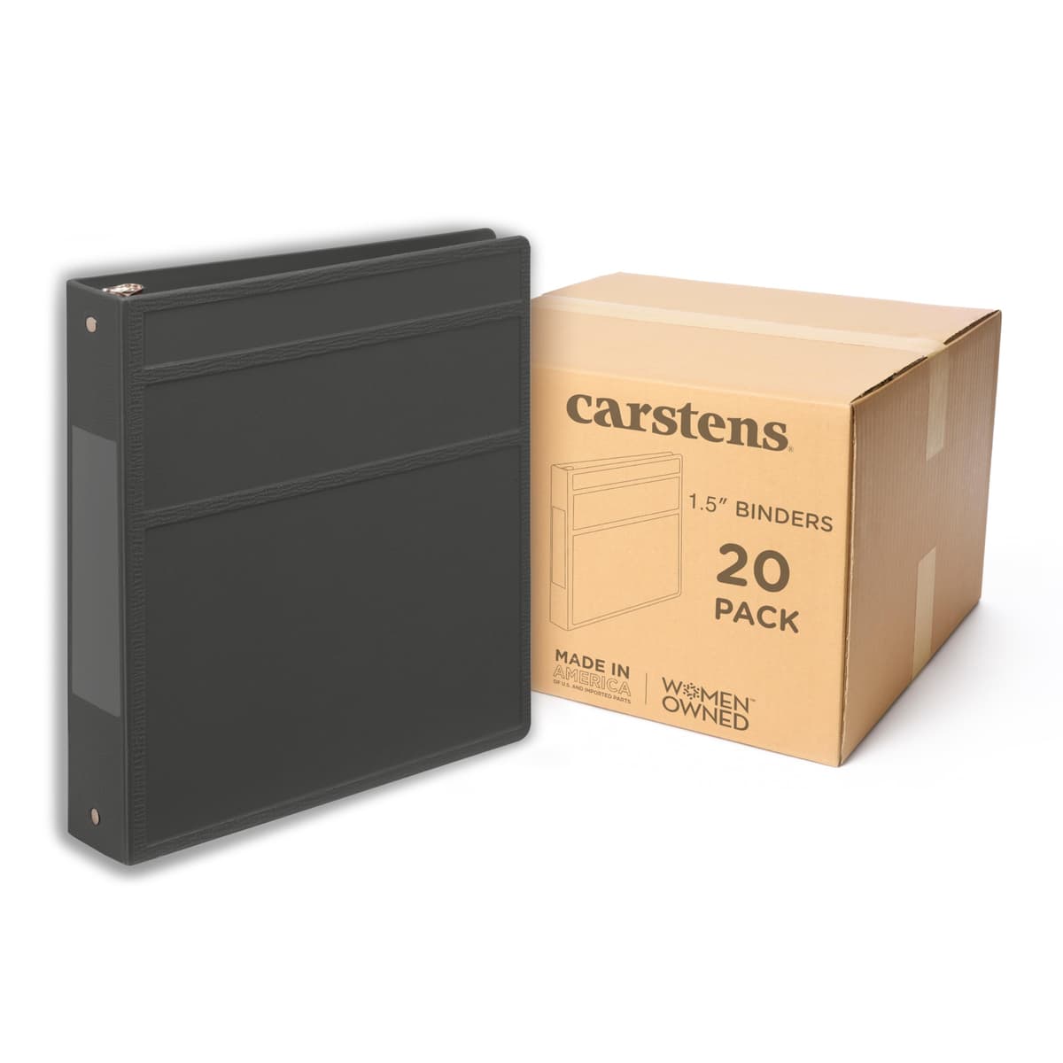 Carstens Carpeta 3 anillas 1.5" resistente, apertura lateral, Charcoal Gray, paquete de 20 2042-3RCS