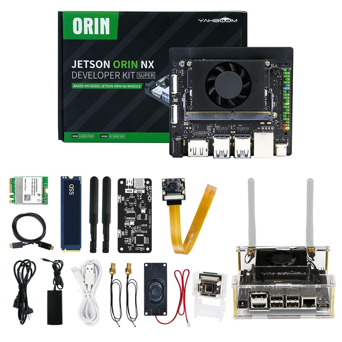 Yahboom Jetson Orin NX Super 8GB con módulo de voz AI, cámara IMX219 CSI, SSD de 256GB, carcasa acrílica para ingenieros mecánicos, sistemas embebidos y de borde