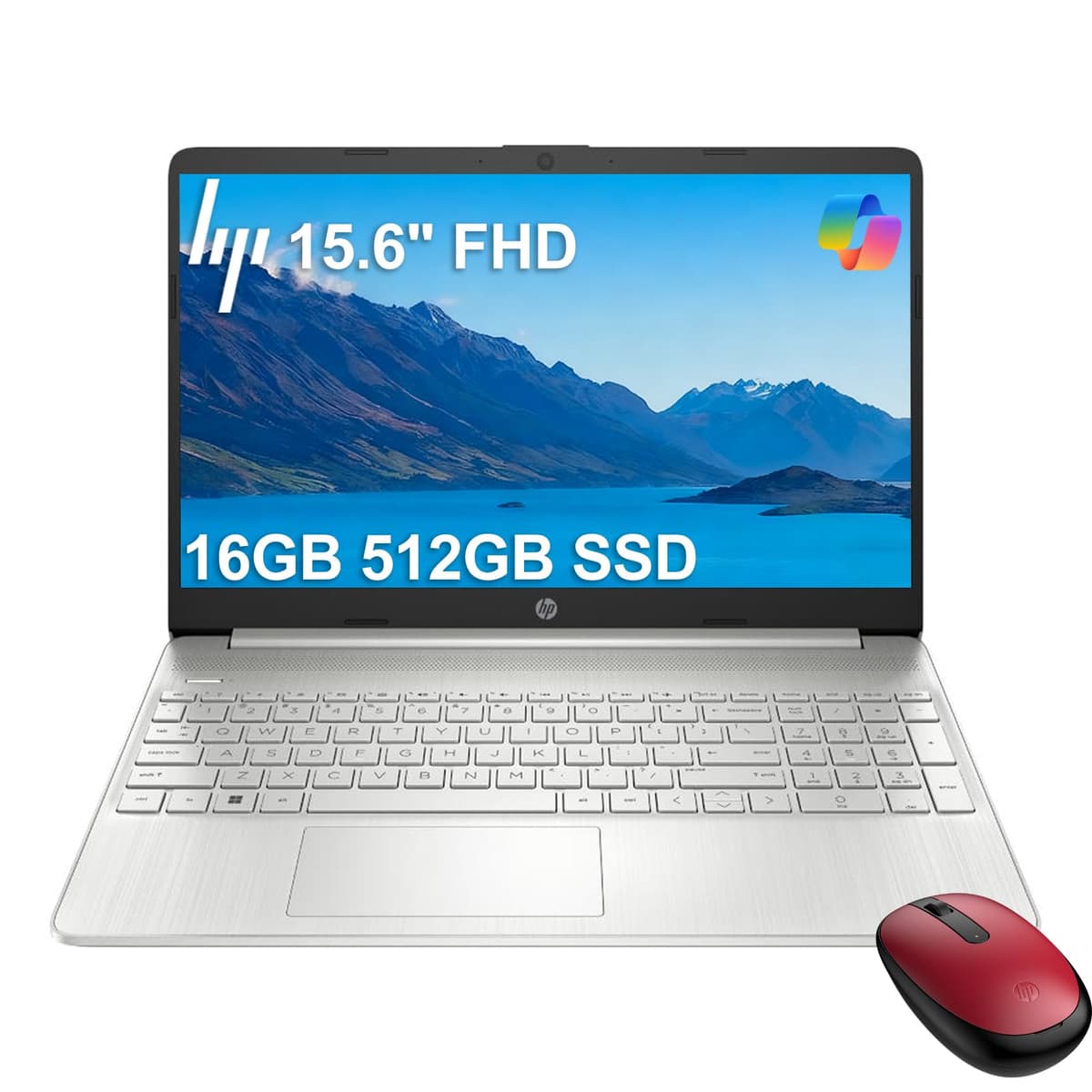 HP 15 Laptop con mouse Bluetooth (15.6" FHD, Intel Core i3, 16 GB RAM, 512 GB SSD) para negocios y estudiantes, marco estrecho, lector de huellas, batería de 10 horas, cámara web, teclado numérico, HDMI, Windows 11 Home en modo S Laptop 15