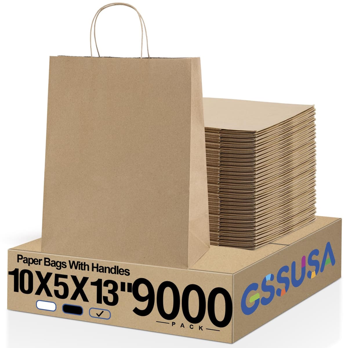 GSSUSA Brown Paper Bags 10x5x13 Inch - 9,000 pack