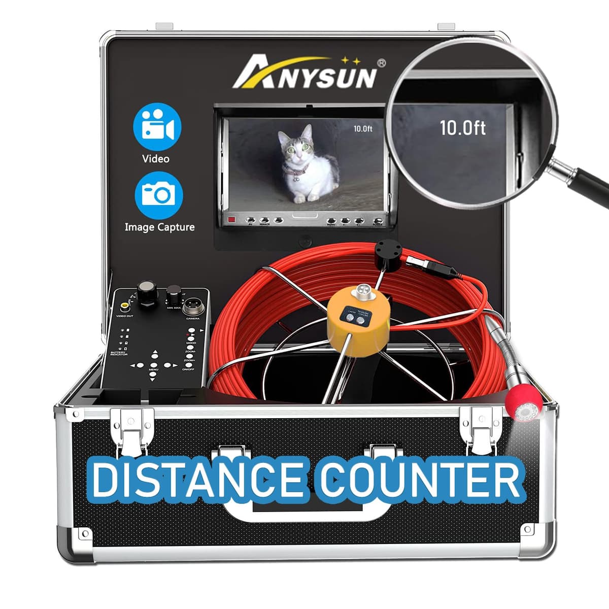 Cámara de Inspección para Tuberías Anysun Waterproof IP68 con Grabador DVR (Rojo, 30M) anysun-sewer camera
