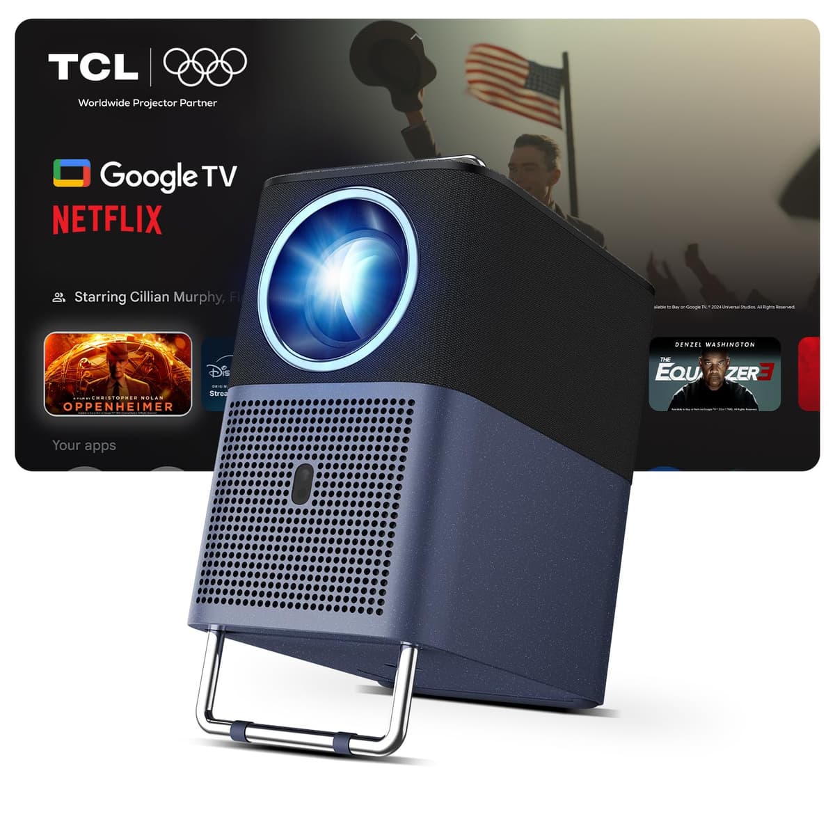 Proyector Inteligente TCL A1s con Soporte 4K, Google TV y Netflix con Licencia Oficial, Wi-Fi y Bluetooth, Enfoque Automático y Corrección Keystone, 1080p Nativo, Audio Dolby 16W, Proyector para Cine en Casa con Estuche Portátil