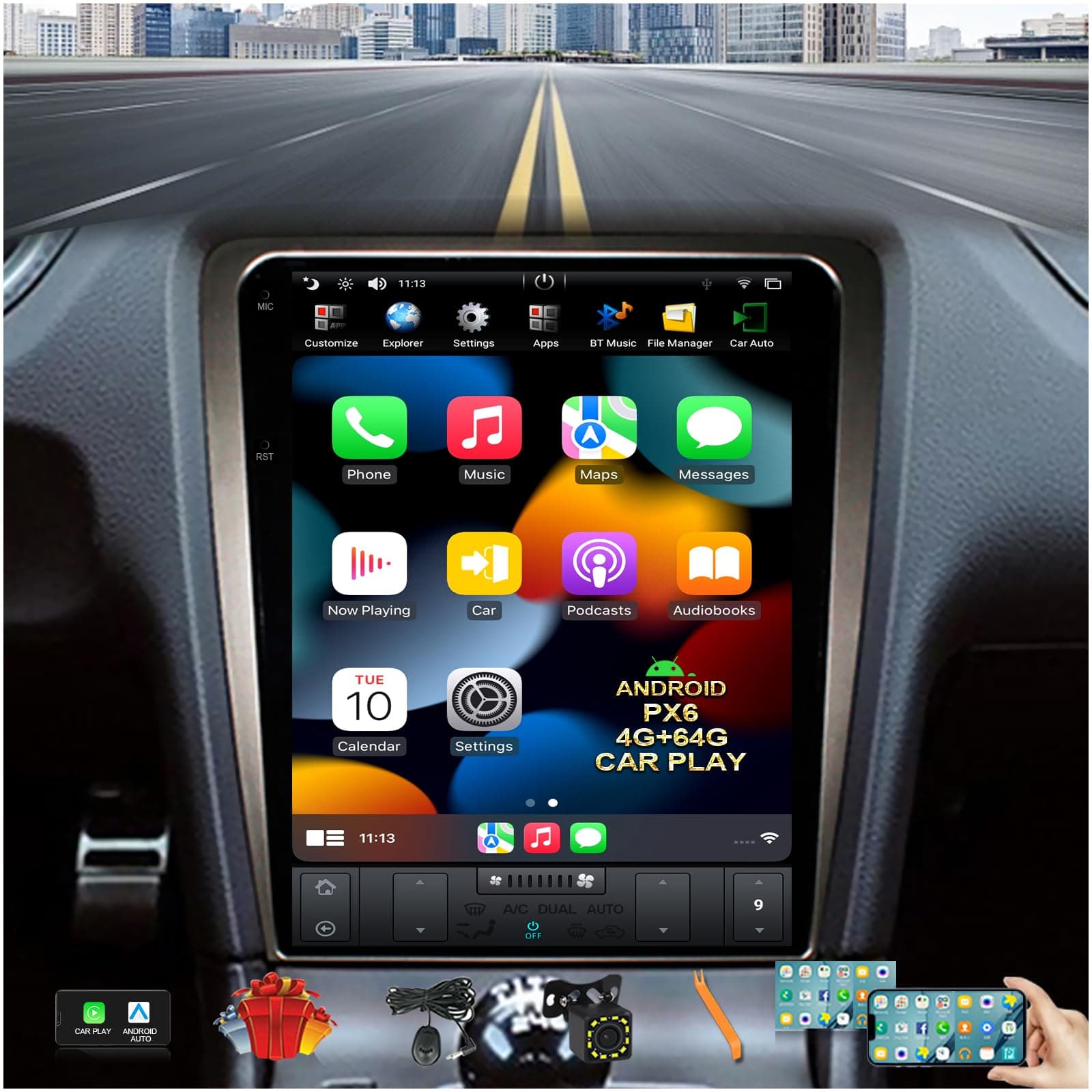 CUSP Estéreo para auto 12.1" IPS con GPS para Ford Mustang 2010-2014 PX6 4G+64G Android Head Unit (versión alta) CV-F632H