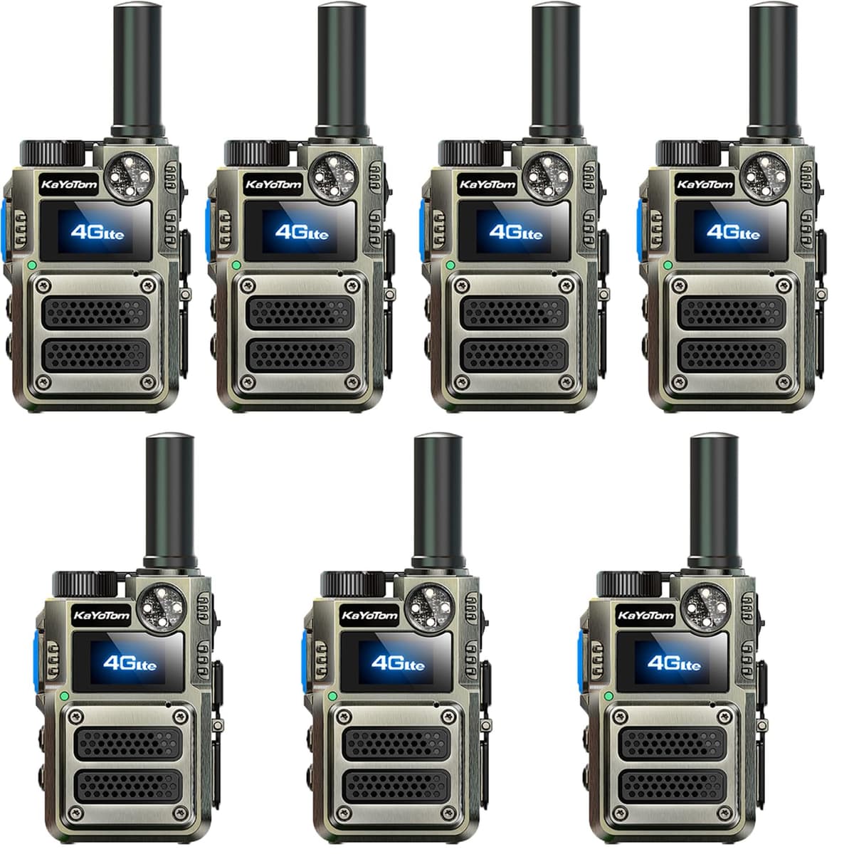 Kayotom M12 Walkie Talkies 4G LTE con SIM Lifetime Free, PTT, Luz Estroboscópica y SOS, Pack 7