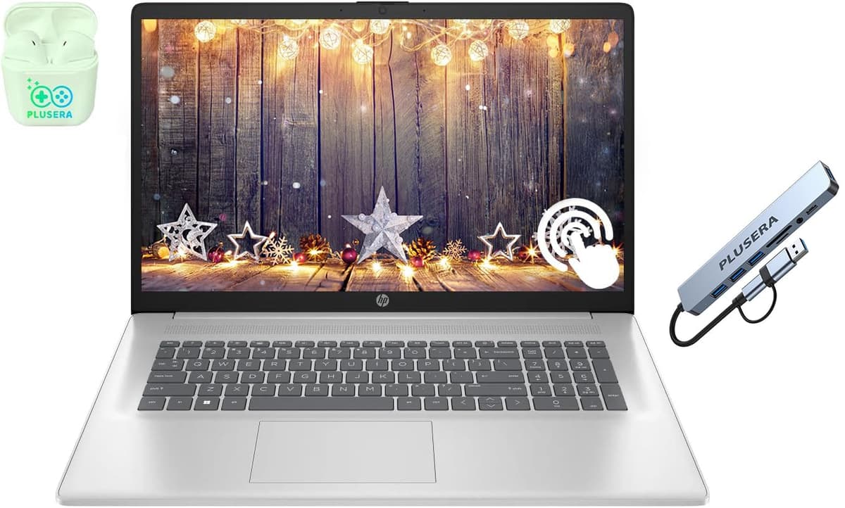 HP Notebook 17.3" con pantalla táctil, AMD Ryzen 5, hasta 64GB RAM, 2.5TB, Windows 11, con auriculares PLUSERA HP 17