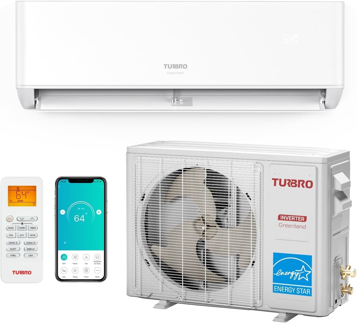 TURBRO mini split inverter 9,000 BTU con bomba de calor 24 SEER2 - WiFi, R454B Greenland-9K230
