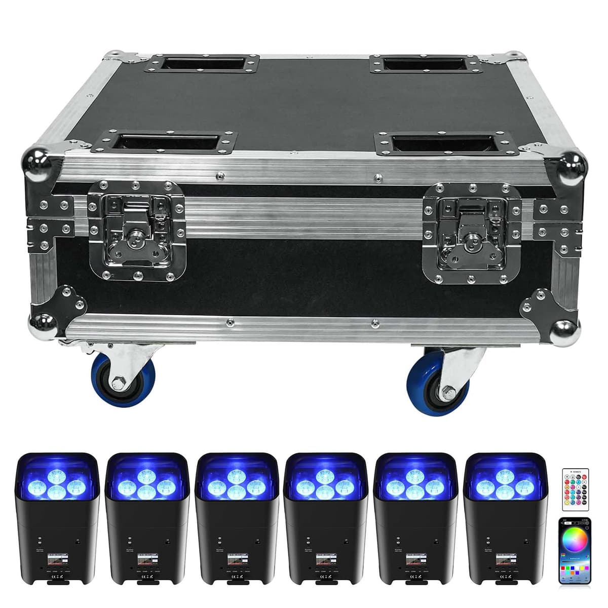 HOLDLAMP 6 Uplights Recargables con Estuche de Carga, 6x18W RGBWA+UV, 9600mAh, APP/Remoto/DMX512 ZQ01528