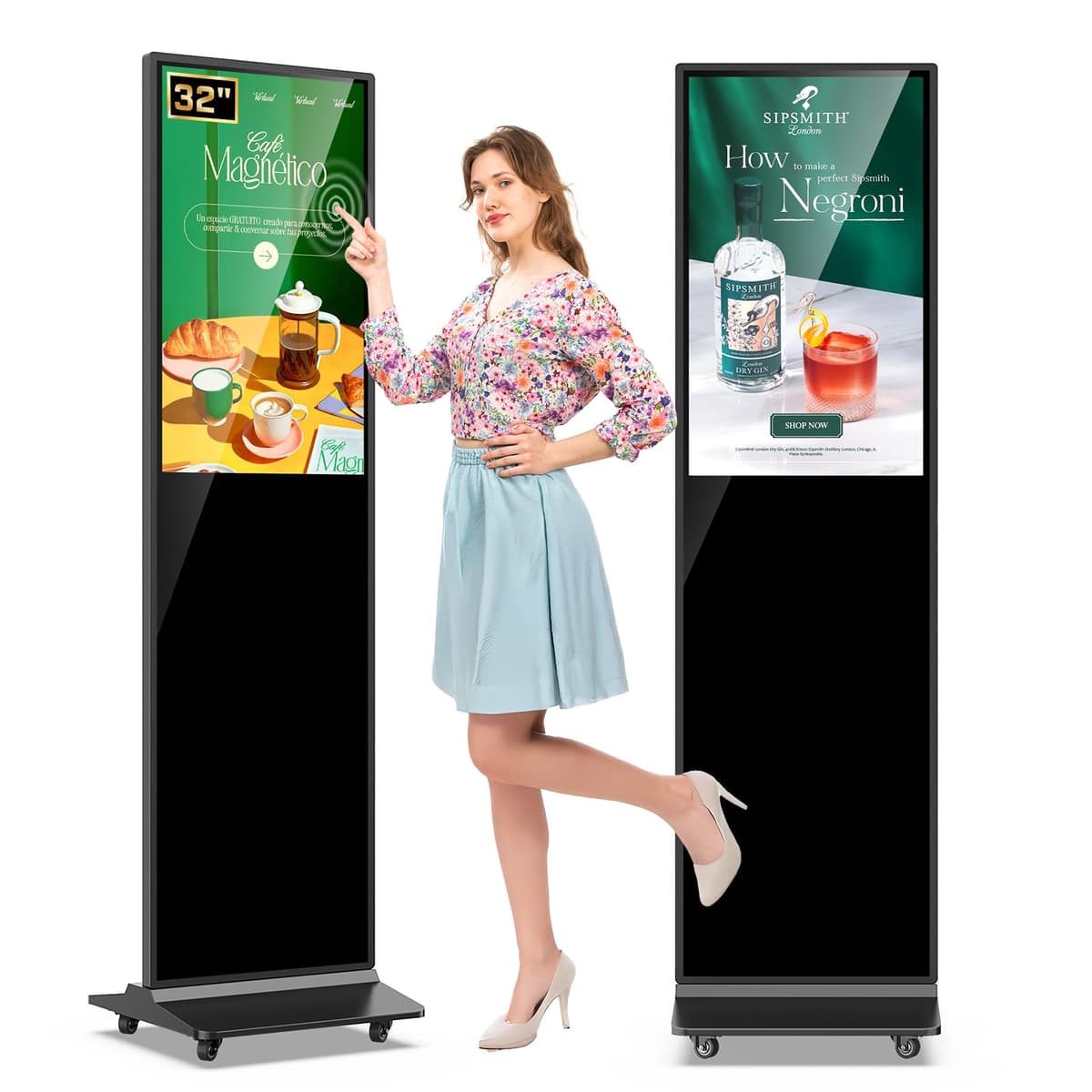 QIXZOCV MWE 32 Inch Indoor Digital Signage Touchscreen Kiosk Floor Standing Advertising Display LCD Poster Interactivo Android con Auto Media Player QIXZOCV-32TB