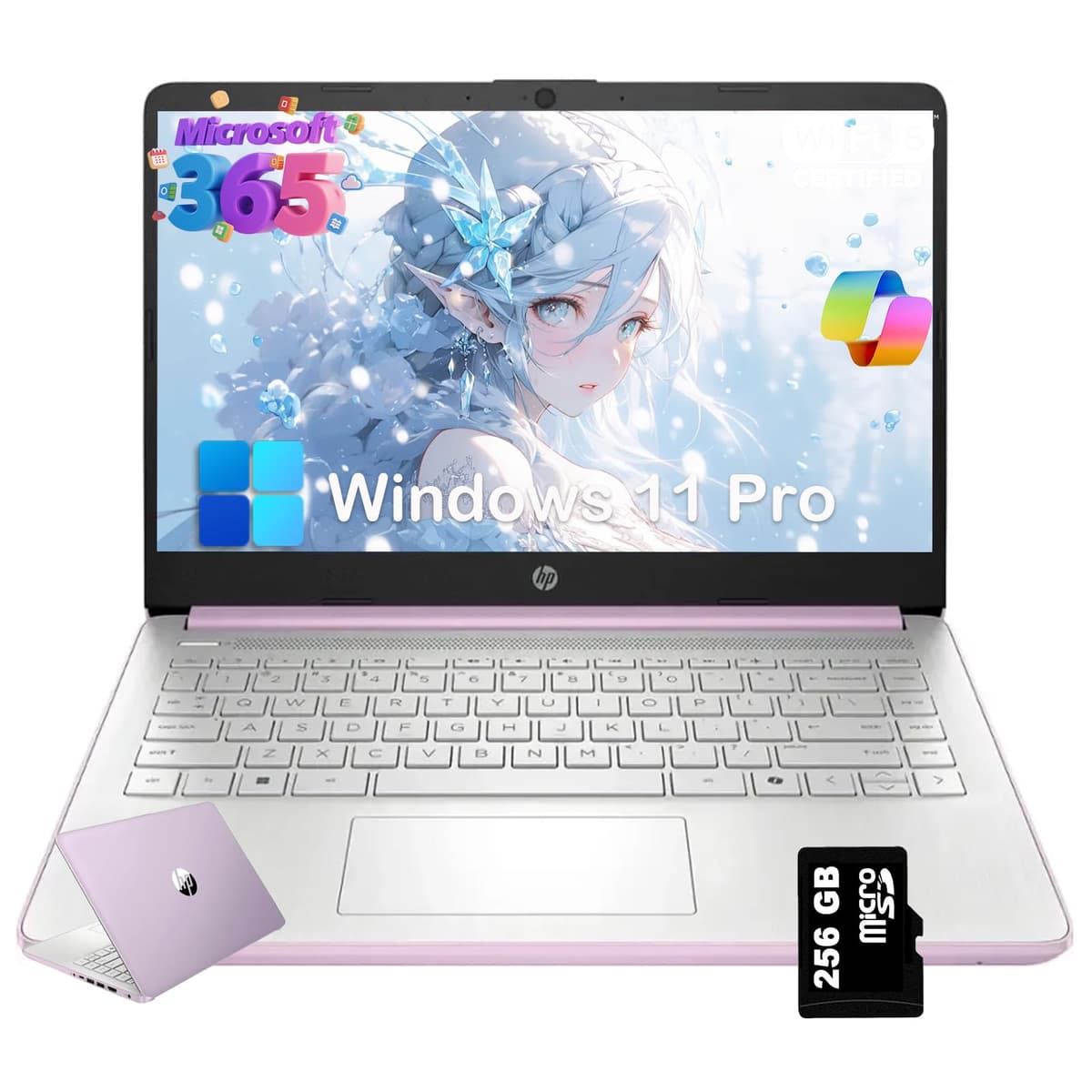HP 2025 Nueva Laptop 14 para Estudiantes y Negocios - IA, 1 Año Office 365, CPU Intel Quad-Core, Ultra Ligera, 16GB RAM, 384GB Almacenamiento (128GB UFS + 256GB Tarjeta SD), Pantalla LED 14", Windows 11 Pro, Honey Lavender N150