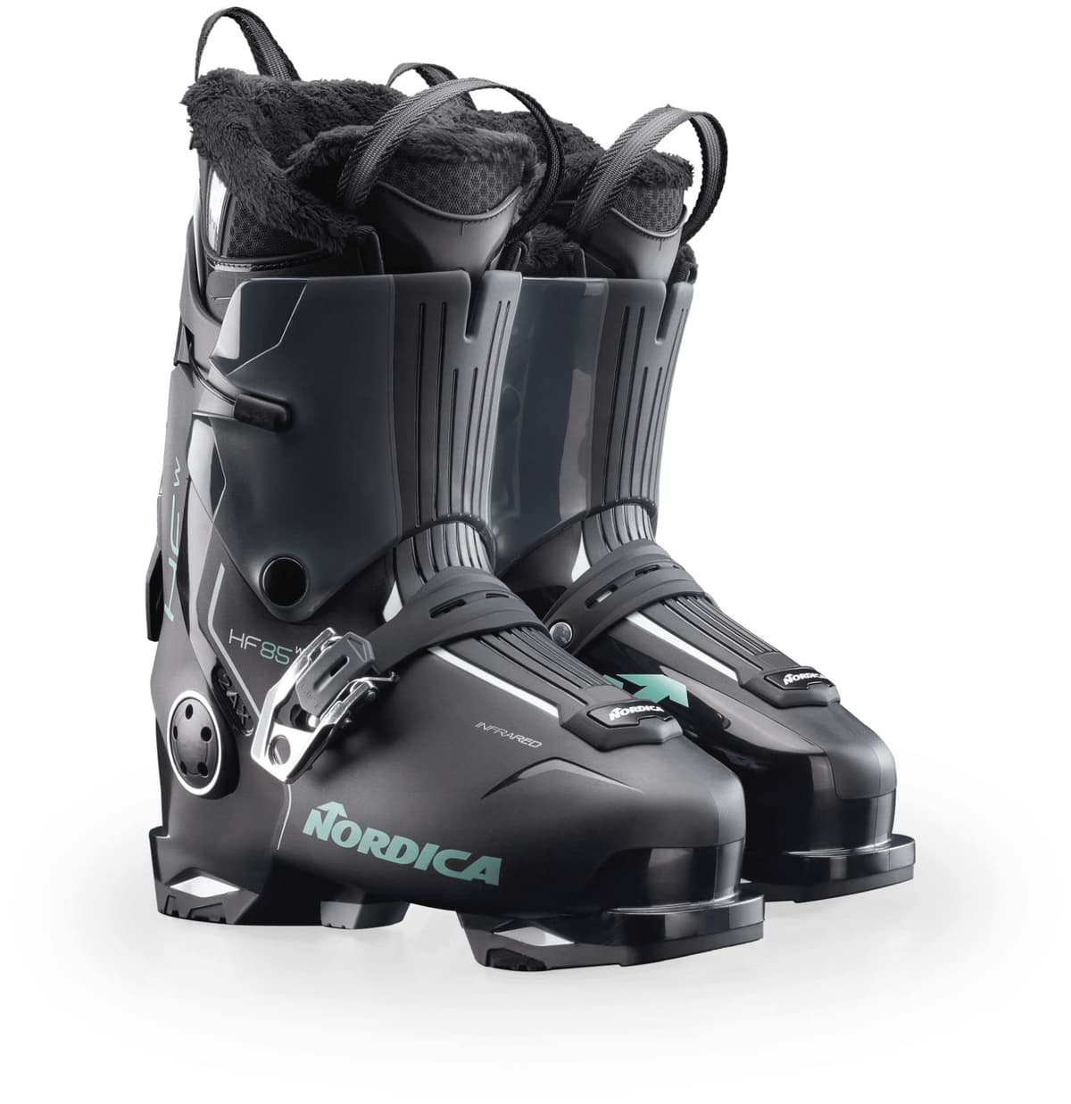 NORDICA HF 85 W Botas de esquí touring para mujer, aisladas y fáciles de poner, Negro/Antracita/Verde, 24.5 050K1300731-24.5