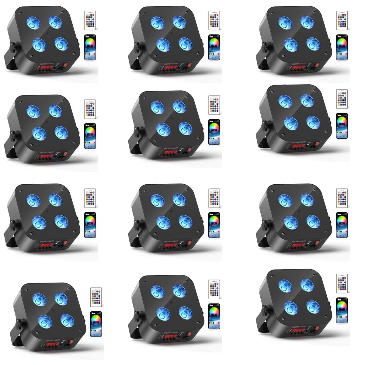 DazzlingStage Mini Par Recargable 4×18W RGBWA+UV Batería, APP y DMX Inalámbrico - Uplights para Fiesta y Evento (Pack x12) LHQ-ZQ01240X12US-GYY