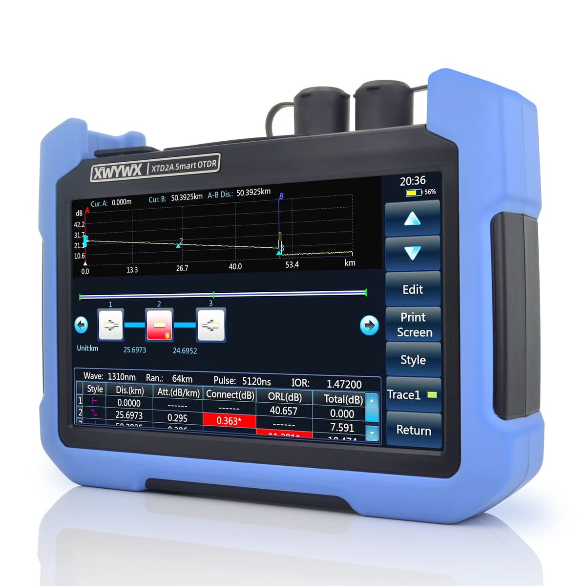 XWYWX OTDR XTD2A-21 SM 1310/1550nm 7" Pantalla Táctil con OPM, VFL y Conectores LC/FC/SC/ST XTD2A-211