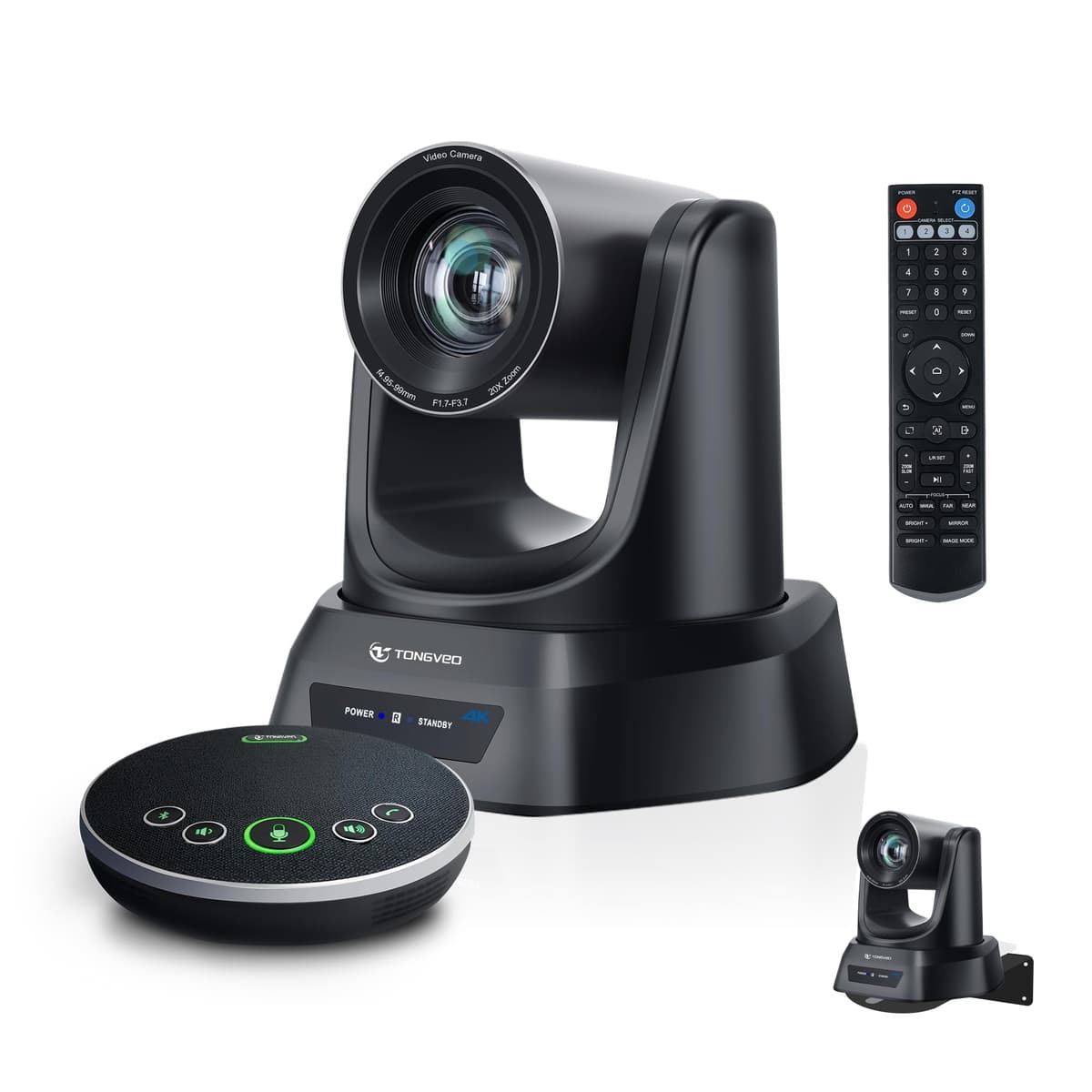 TONGVEO Cámara PTZ de Conferencia 4K con Seguimiento Automático por IA, Altavoz Bluetooth y Micrófono, Zoom Óptico 20X, USB3.0 HDMI LAN PoE para Iglesias, Reuniones y Streaming 3x zoom group
