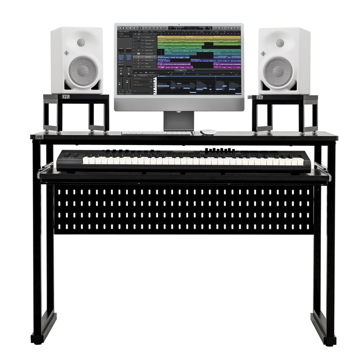 LYYL Music Studio Desk con bandeja para teclado y bracket de altura (Negro, 61 teclas) MD61-B