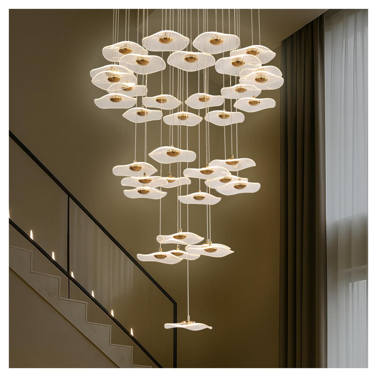 AEULYTIR Lámpara colgante lineal Lotus Gold 36 luces - Moderna y regulable Gold 36-Light