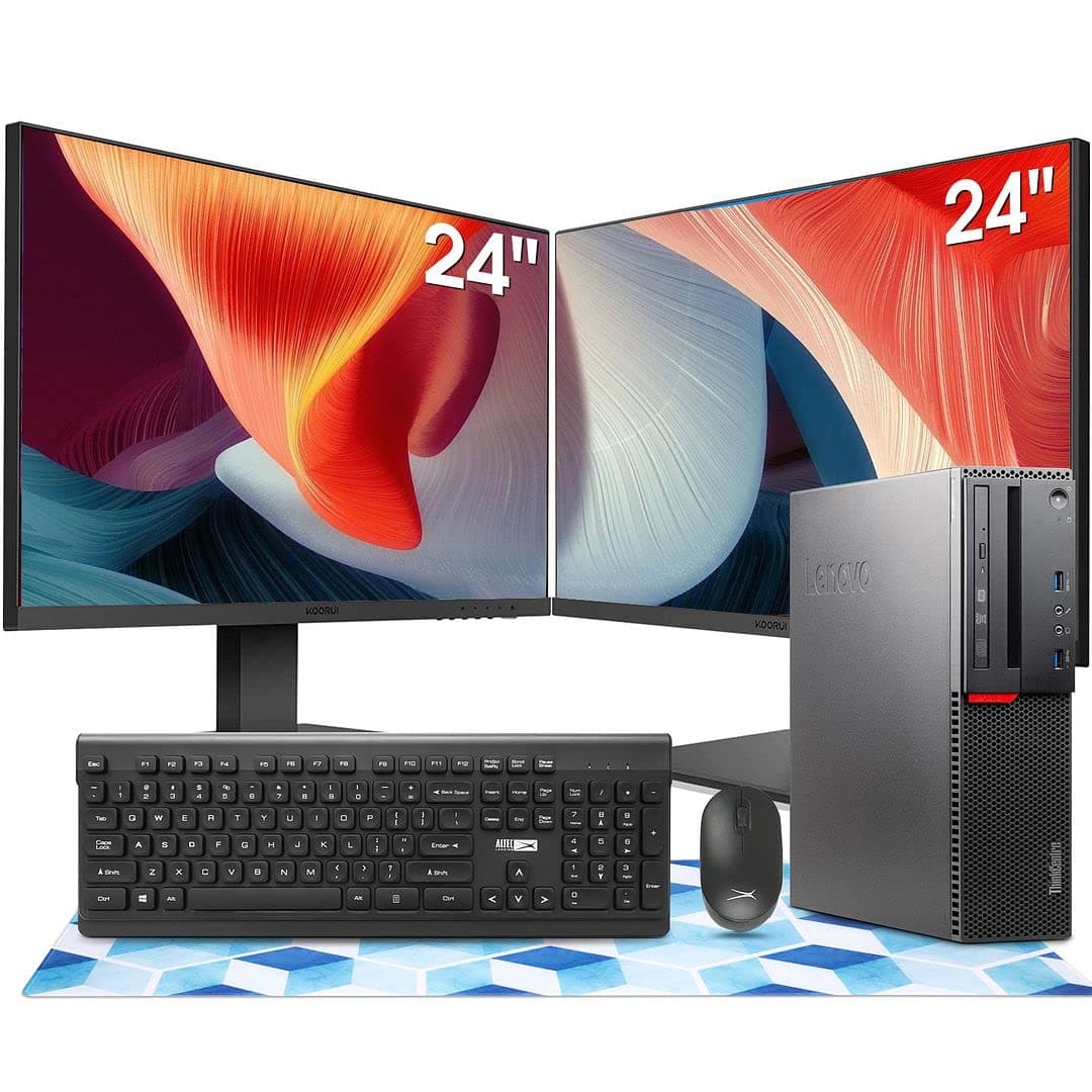 Computadora de Escritorio Lenovo con Duales Monitores, Intel Core i5 6500 3.2GHz, 16GB RAM, 256GB SSD, 2TB HDD, WiFi Bluetooth AC7260, DVD-RW, Teclado y Mouse Inalámbricos, Windows 10 Pro (Reacondicionado) M800