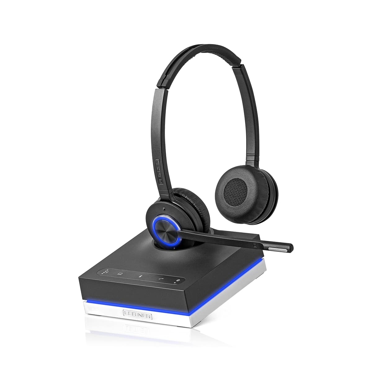 Leitner LH675 Auricular Inalámbrico 3 en 1 para Oficina con Micrófono - Auricular DECT Inalámbrico para Teléfono de Oficina, Computadora y Teléfono Celular - Garantía de 5 Años - Doble Oreja LTR/LH675