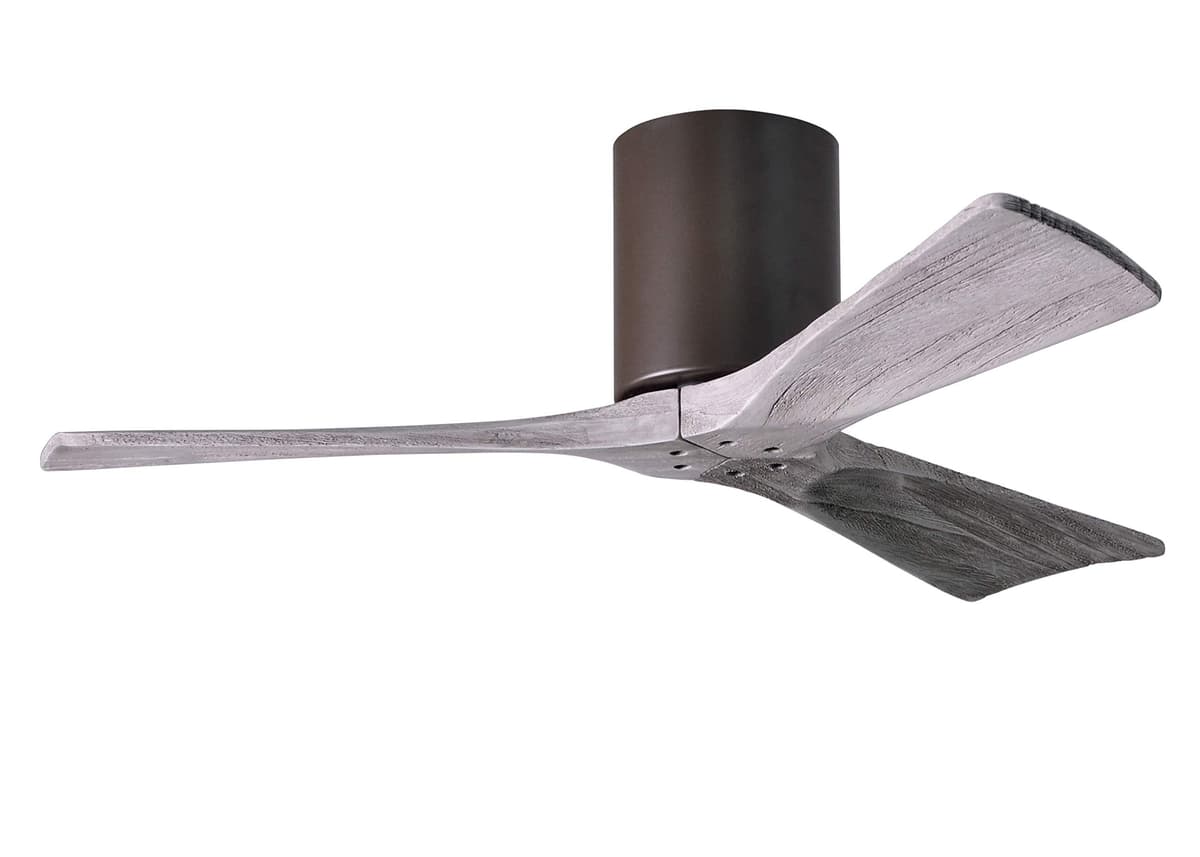 Matthews IR3H-TB-BW-42 Irene 42" Flush Mount, motor DC silencioso, control remoto y pared, 3 aspas tono madera, Bronce texturizado