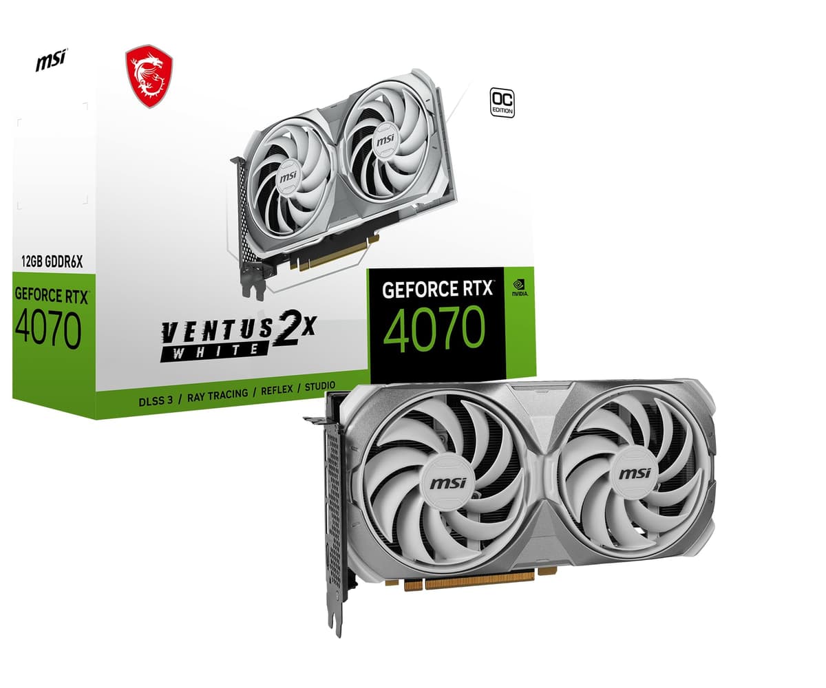 MSI GeForce RTX 4070 Ventus 2X White 12G OC, 12GB GDDR6X, Boost 2520 MHz, 192-bit