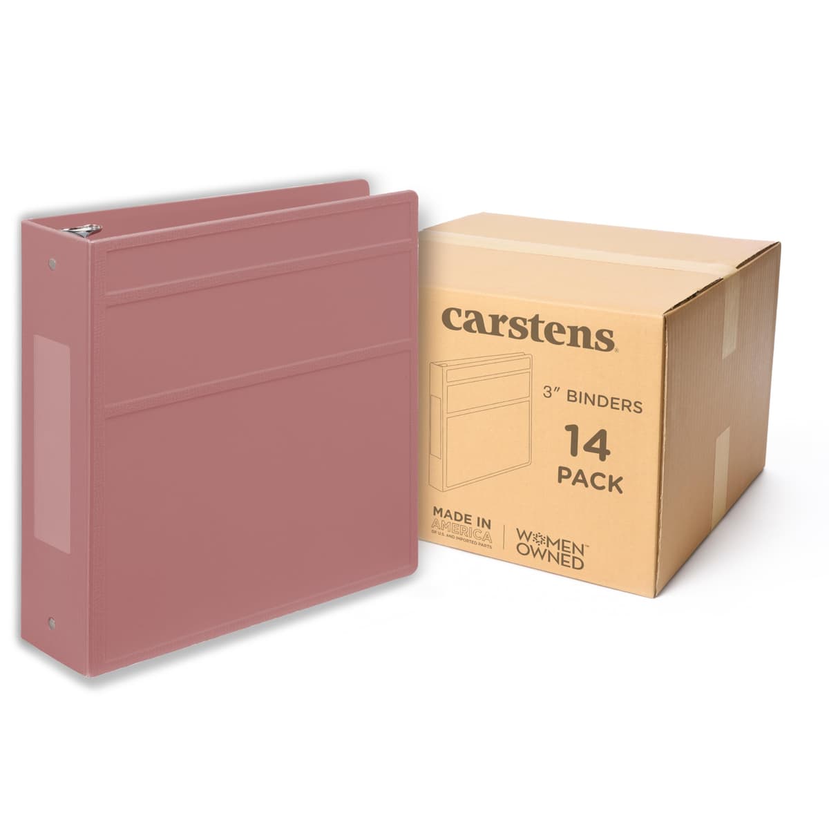 Carstens 3-Inch Heavy Duty 3-Ring Binder - Apertura lateral, Dusty Rose, 3" anillas, cubierta impermeable, BPA-free, Hecho en USA (1746-3R) 1746-3RCS