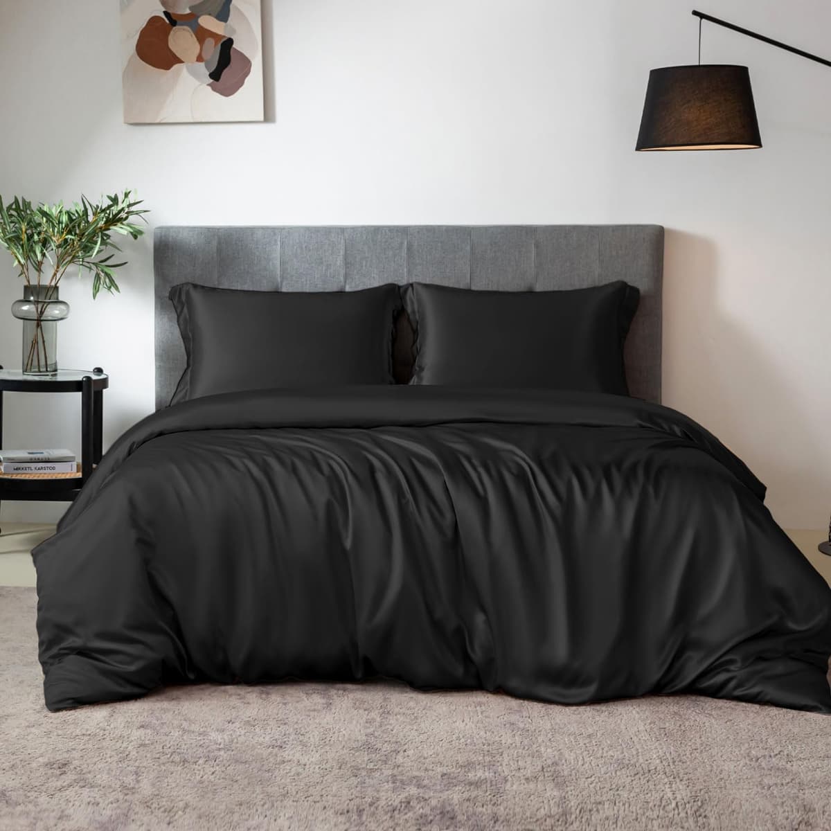 THXSILK juego de sábanas 100% seda Mulberry, lujo transpirable para Full, negro W01W14410F