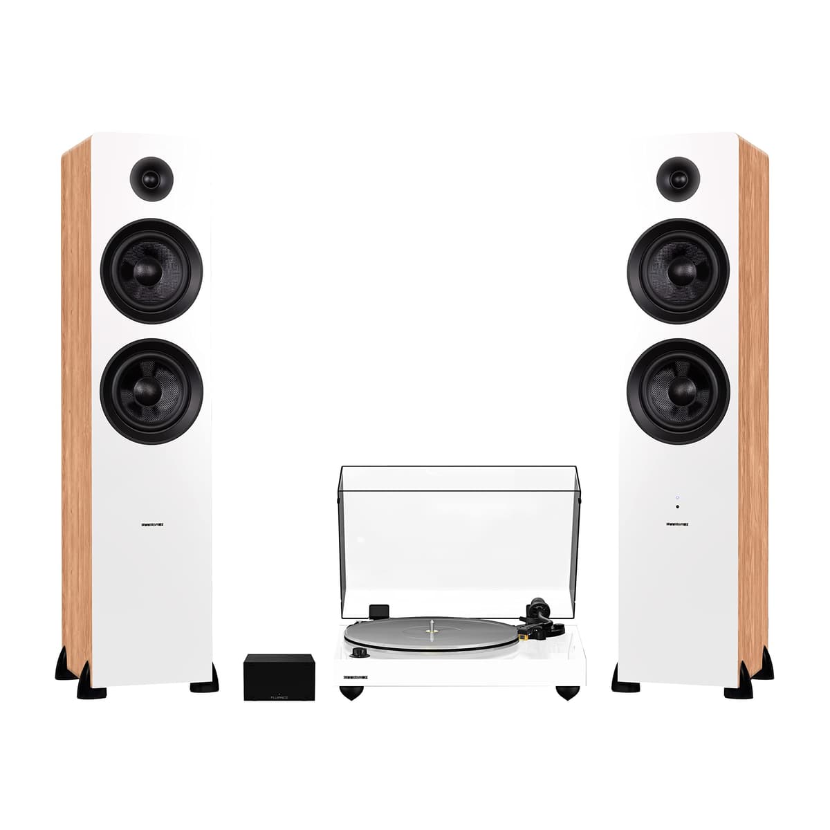 Fluance RT85N Blanca con PA10 y Ai81 Bamboo - Giradiscos Hi-Fi con Nagaoka MP-110 y 150W Bluetooth RT85NWHPAI81W