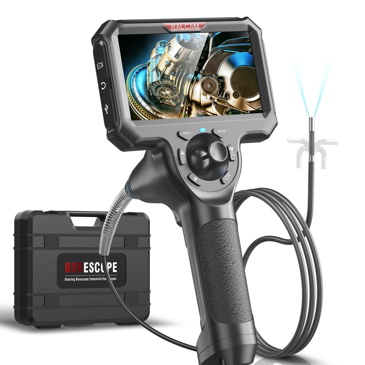 Ralcam 360° Articulating Borescope Camera with Light, 4-Way Joystick, 5" 6.0mm Waterproof Snake Scope, 3.3FT 1