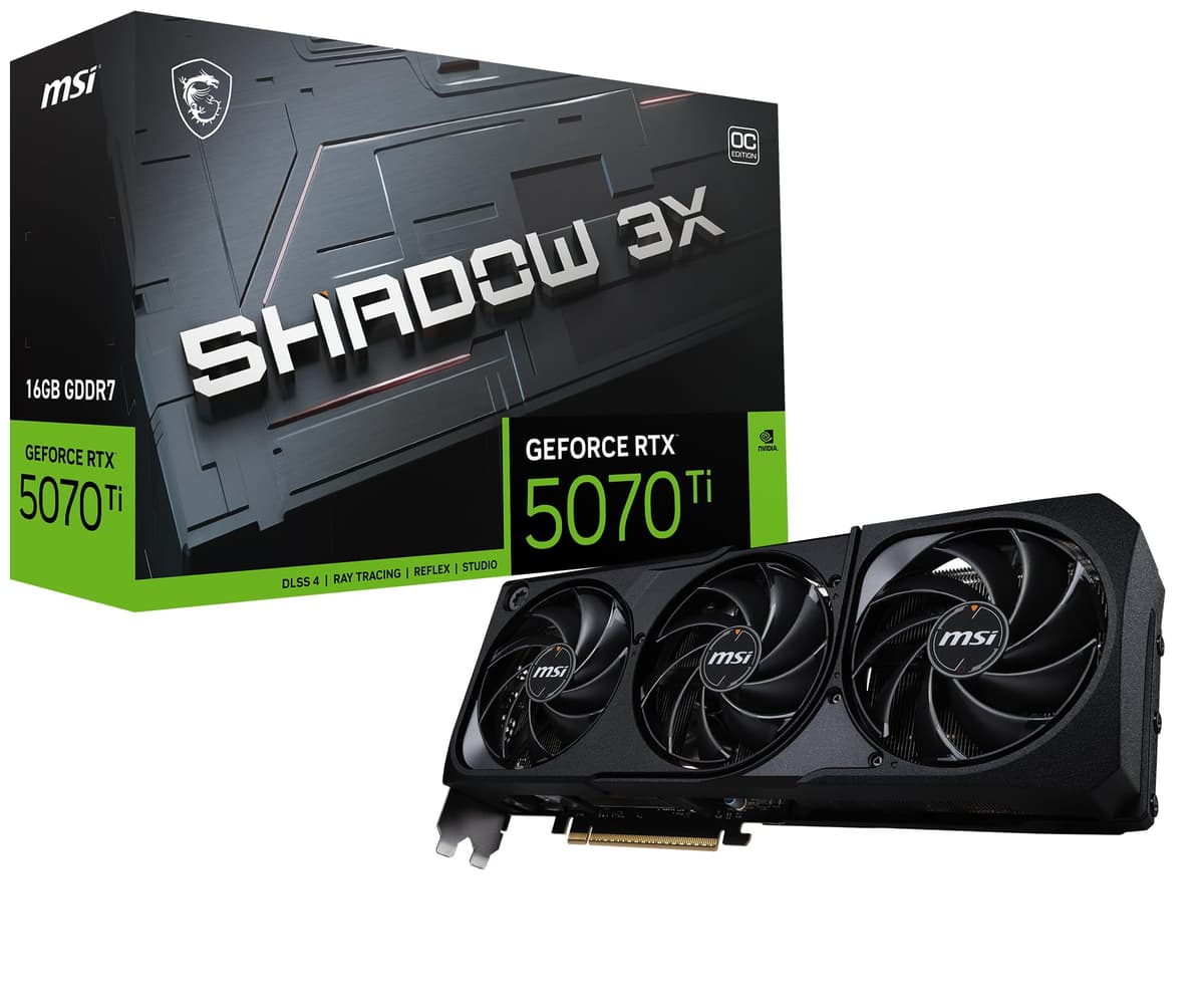 MSI Gaming RTX 5070 TI 16G Shadow 3X OC Tarjeta Gráfica (16GB GDDR7,256 bits, Rendimiento Extremo: 2497 MHz, DisplayPort x3 2.1a, HDMI 2.1b, Arquitectura NVIDIA Blackwell) G507T-16S3C